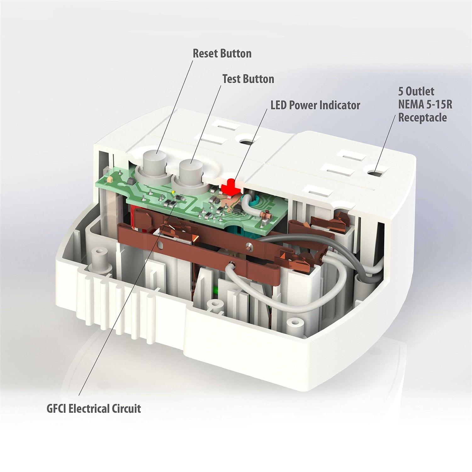 Tower Manufacturing 30440003 Auto-Reset 15 Amp Grounded 3-Prong GFCI 5-Outlet Adapter - Cheap Fitting