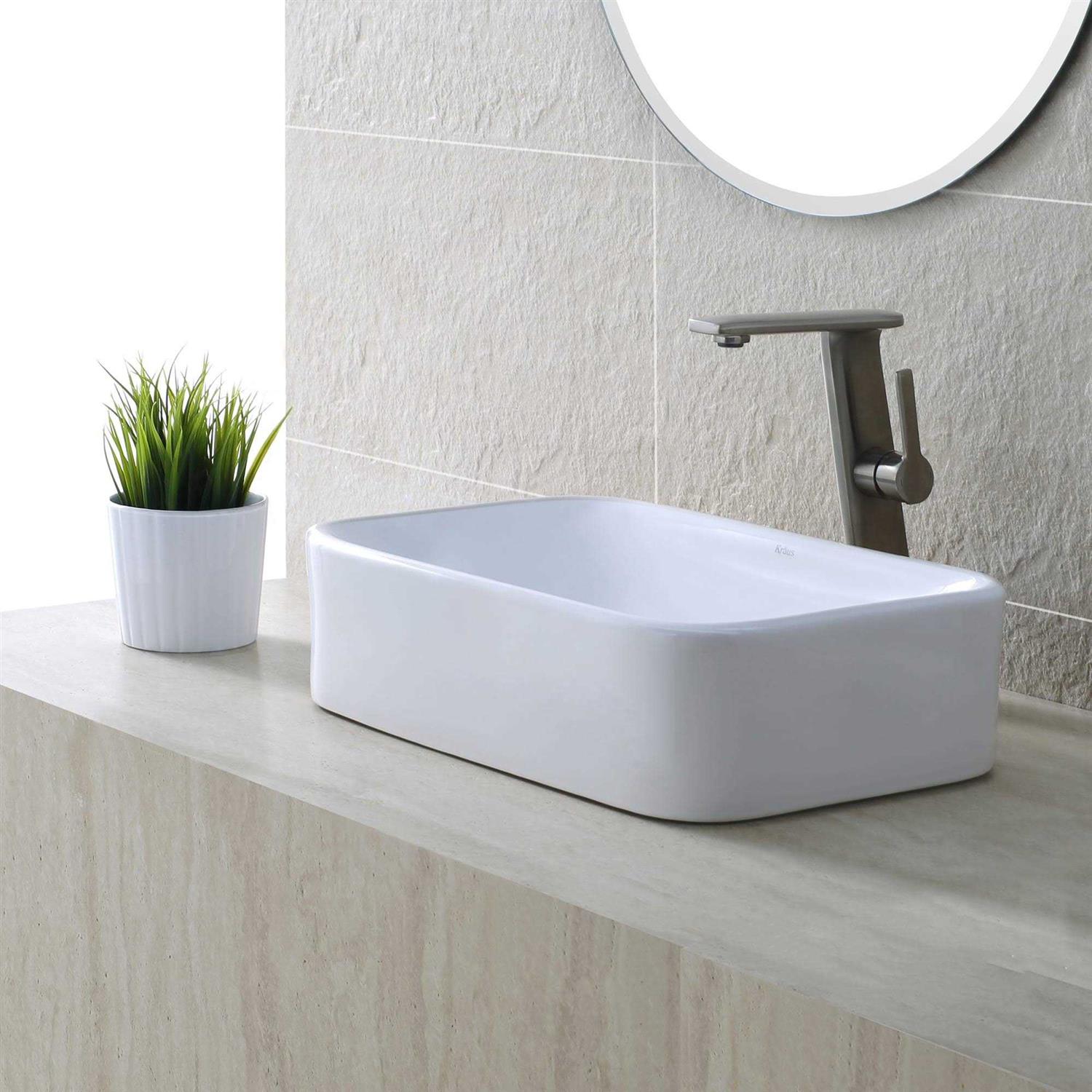 Kraus Soft Rectangular Ceramic Vessel Bathroom Sink with Pop-Up Drain KCV-122 - Cheap Fitting