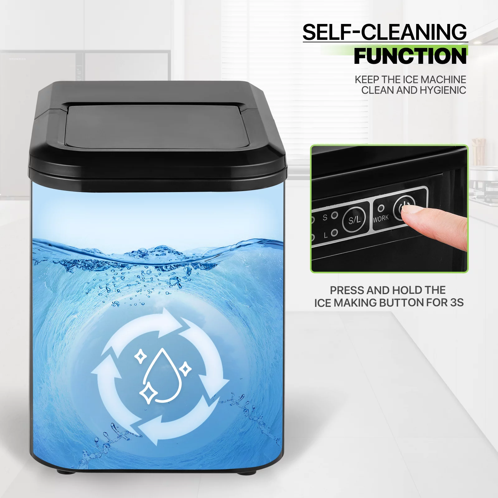 Magshion Ice Maker Countertop, Self-Cleaning Ice Maker Machine 2.2L with Ice Scoop and Basket for Home Kitchen, 26lbs/24hrs, 9 Bullet Ice Cubes Ready in 10 Minutes, Black - Cheap Fitting