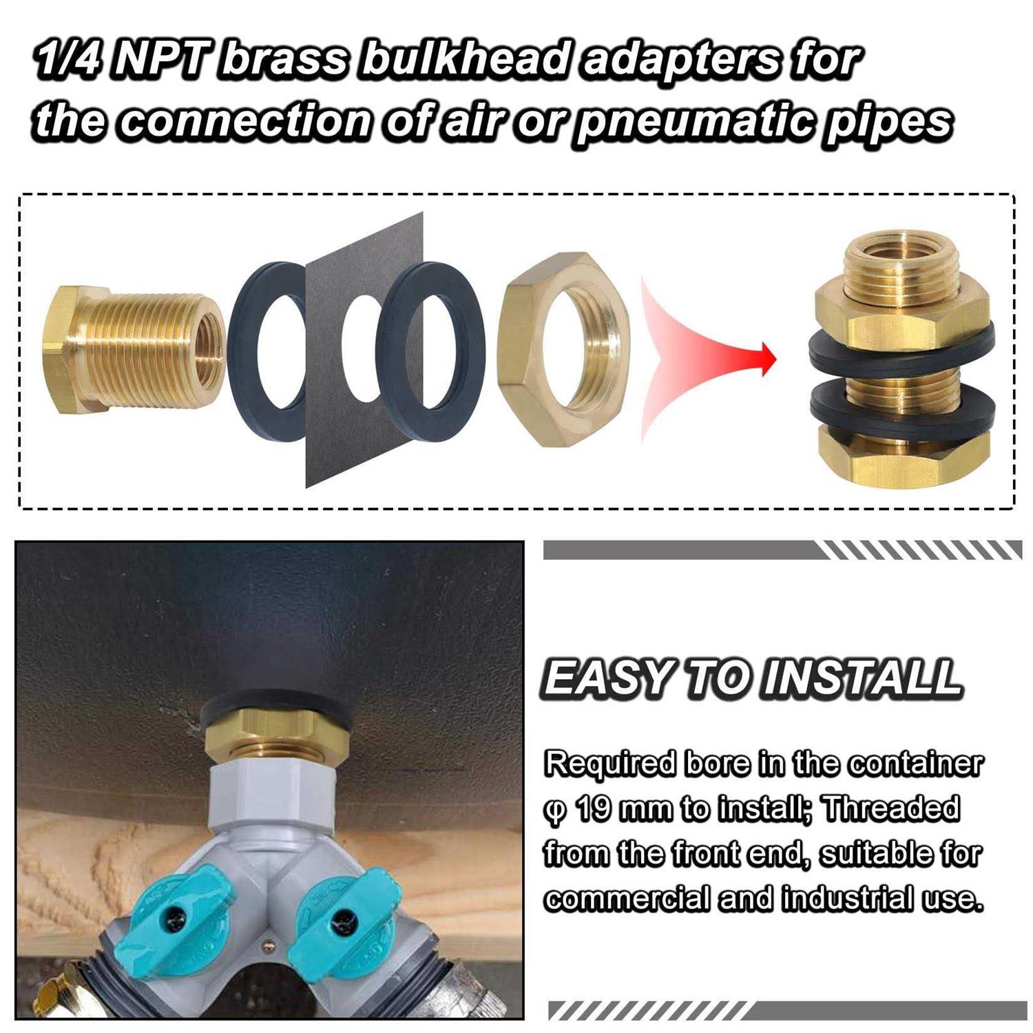 KOOTANS KOOTNAS 2-Pack Solid Brass Bulkhead Fittings 1/4 NPT Taper Female 3/4 Straight Male Thread - Cheap Fitting