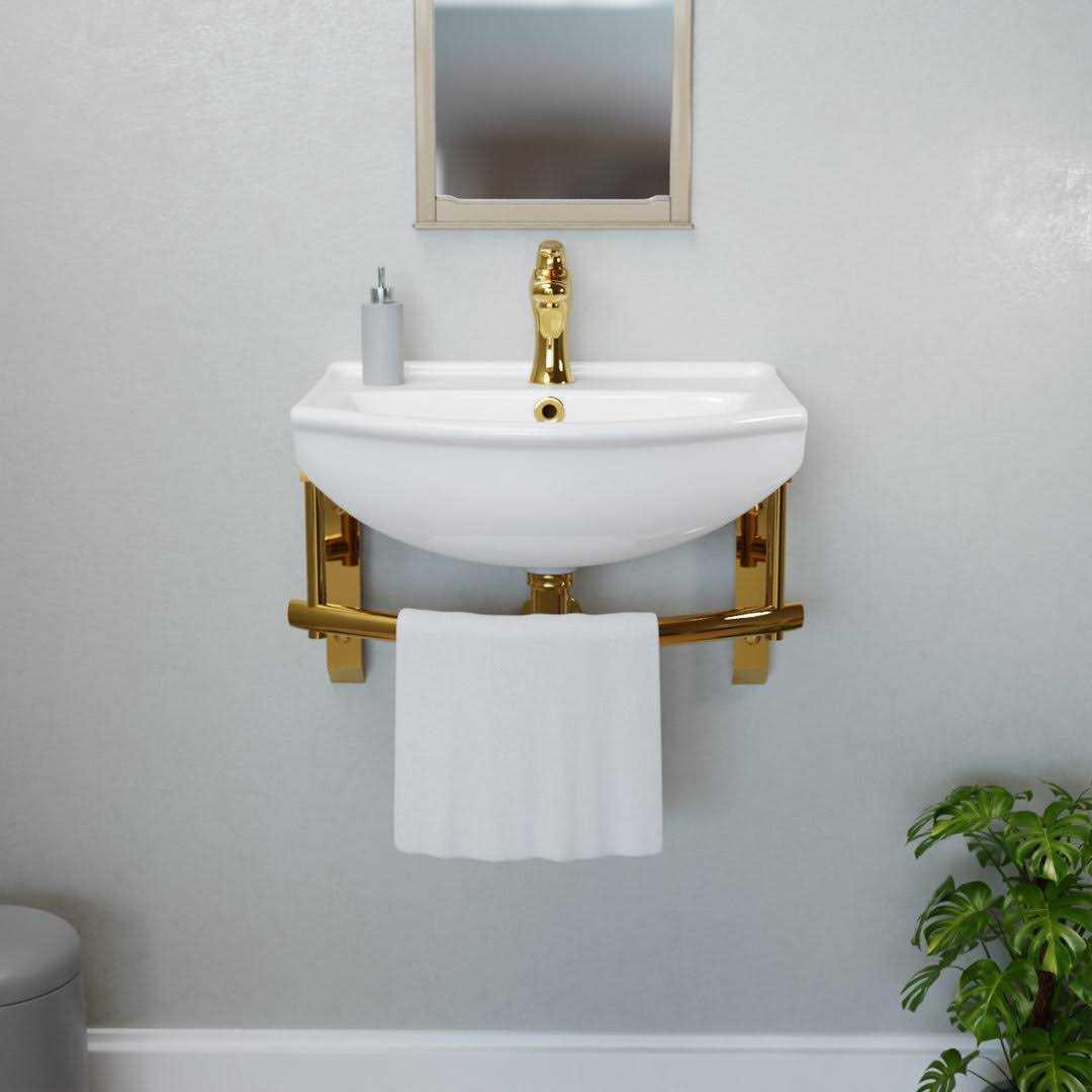 Renovators Supply Manufacturing Wall Mount Bathroom Small Sink with Brass Towel Bar Faucet & Drain 33337 - Cheap Fitting