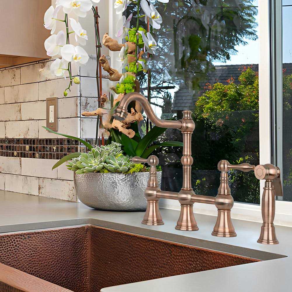 Nauxus NX96718-AC Two-Handles Bridge Kitchen Faucet With Side Sprayer Finish - Cheap Fitting