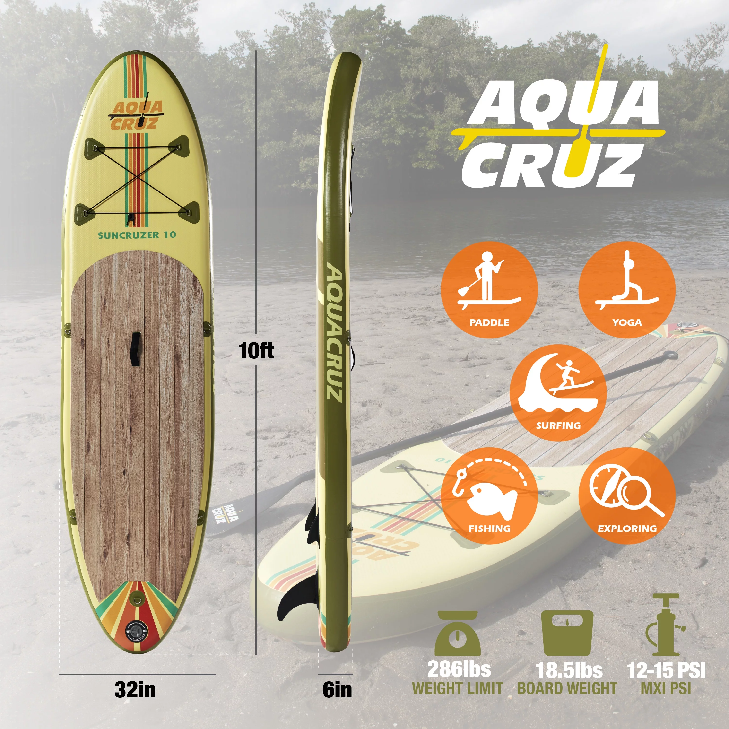 Aquacruz Suncruzer 10 ft. Inflatable Stand Up Paddle Board Set with Accessories - Cheap Fitting