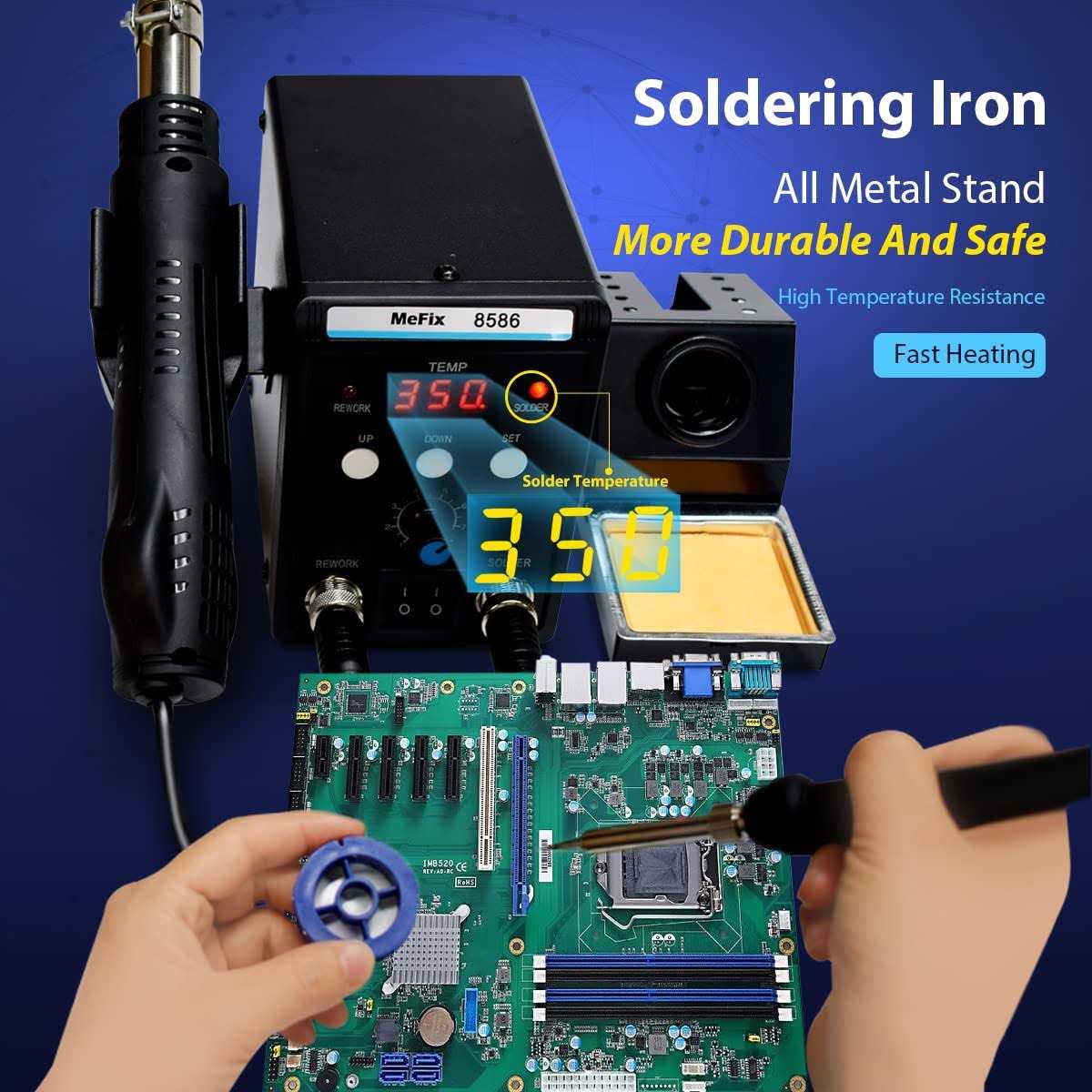 MeFix 8586 Soldering Station 2 in 1 Functions Electric Iron SMD Hot Air Rework Station - Cheap Fitting