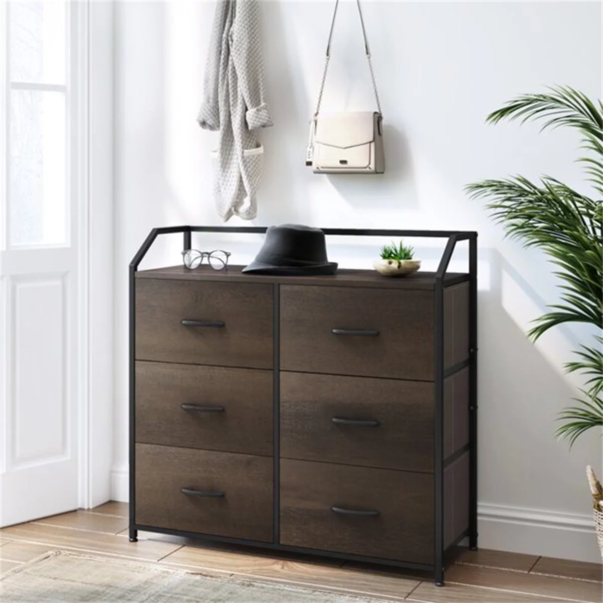 Homfa 6 Fabric Drawers Dresser, Lightweight Storage Cabinet with Handles, Easy to Assemble, Rustic Brown - Cheap Fitting