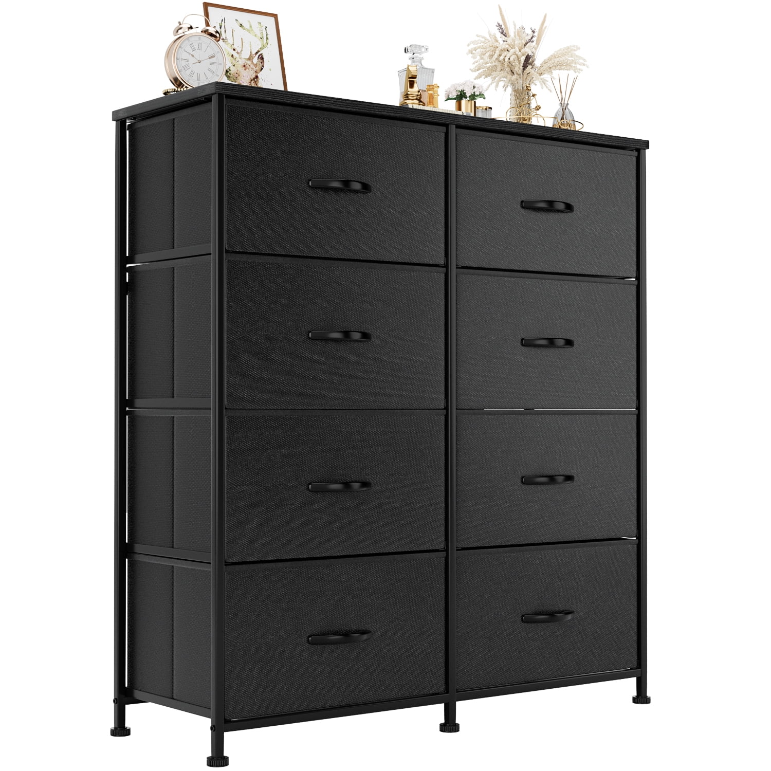 Homall 5 Drawer Fabric Dresser Wide Chest Of Drawers Nightstand With Wood Top Rustic Storage Tower Storage Dresser Closet For Living Room, Bedroom, Hallway, Black - Cheap Fitting