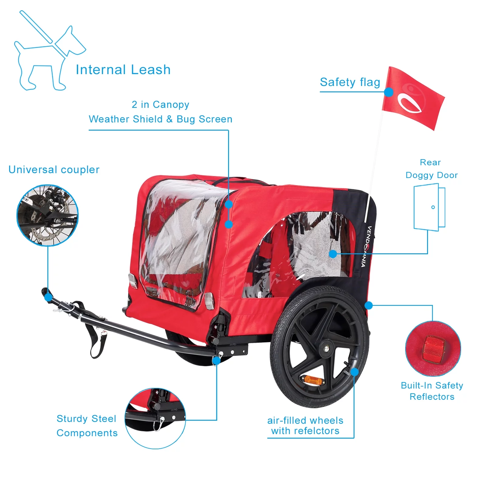 CJC Bike Pet Trailer for Small and Large Dogs - Folding Frame Carrier - Easy to Connect and Disconnect to Bikes - Adjustable - Red - Cheap Fitting