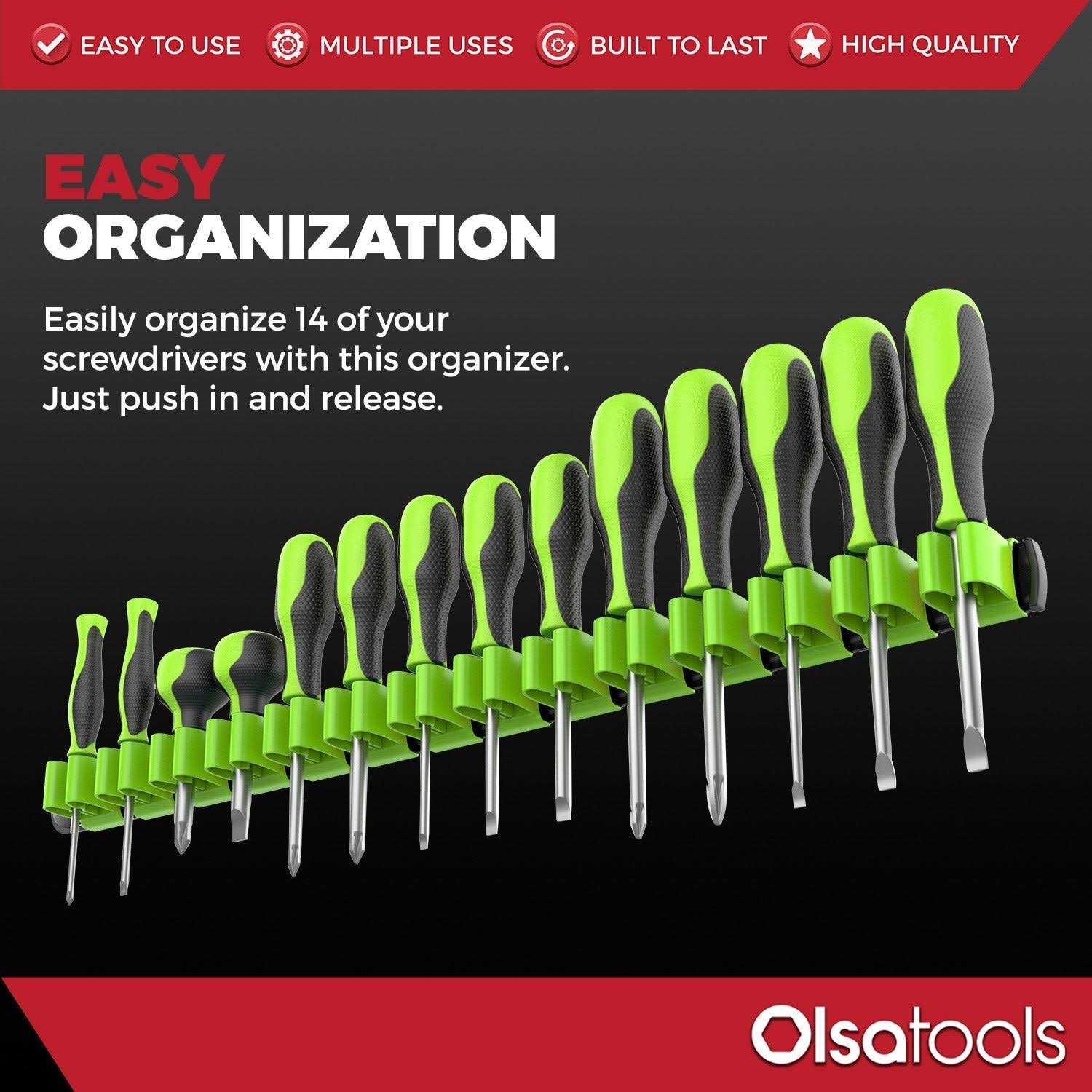 Olsa Tools Premium Wall Mount Screwdriver Organizer Red Nylon + Black Clips - Cheap Fitting