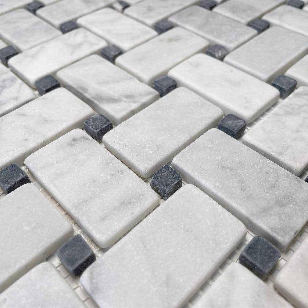 Marble Online NonSlip Carrara Venato Marble Basketweave Mosaic Tile Black Dot Tumble - Cheap Fitting