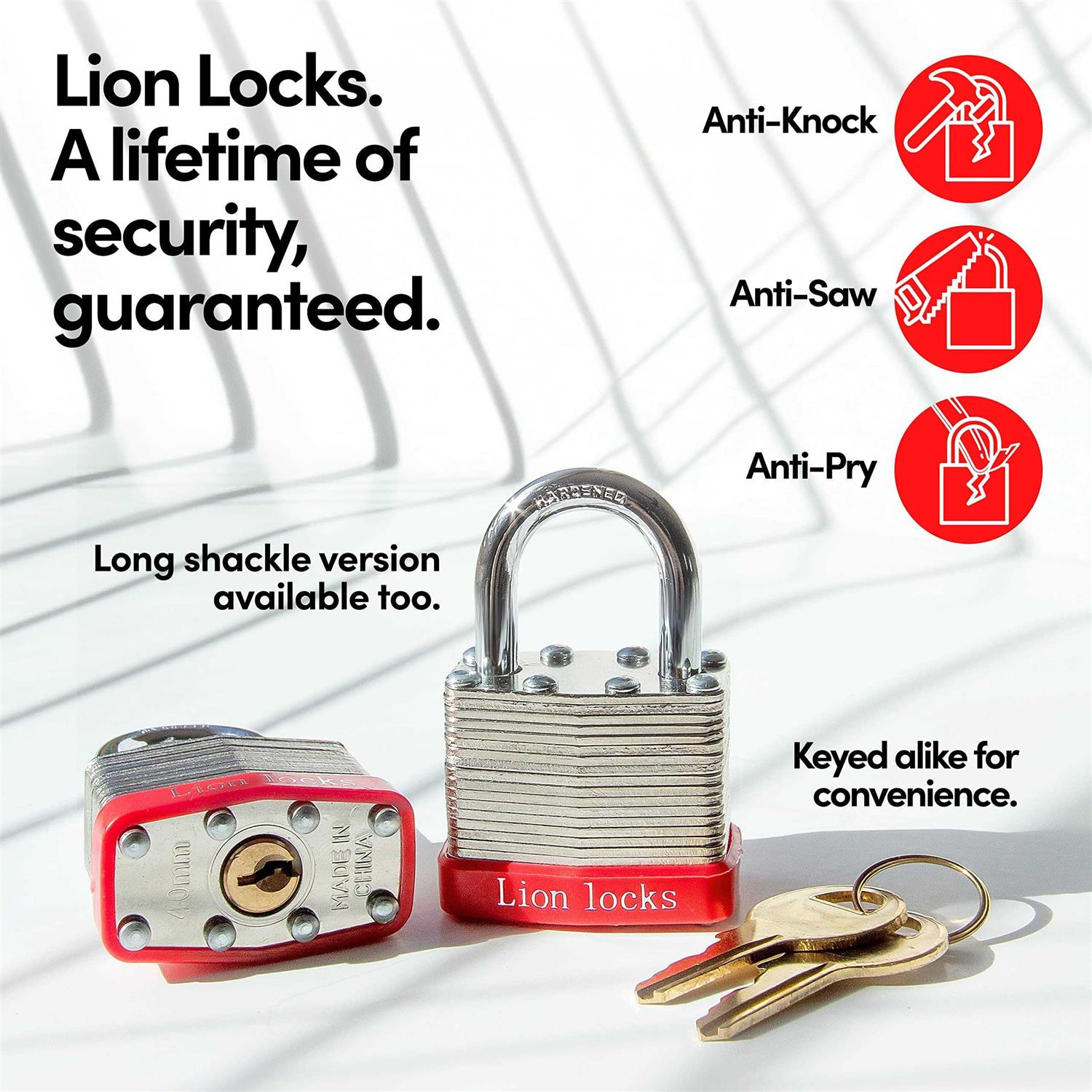 Lion Locks Keyed-Alike Padlocks w Shackle Keys - Cheap Fitting