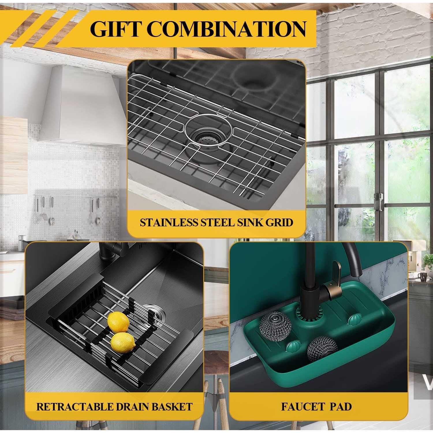 Black Kitchen Sink Stainless Steel Topmount Bar Sink 15x17x9 Inch Single Bowl Drop In Kitchen Sink Combo-Stainless Steel Sink Grid,Drain Basket - Cheap Fitting