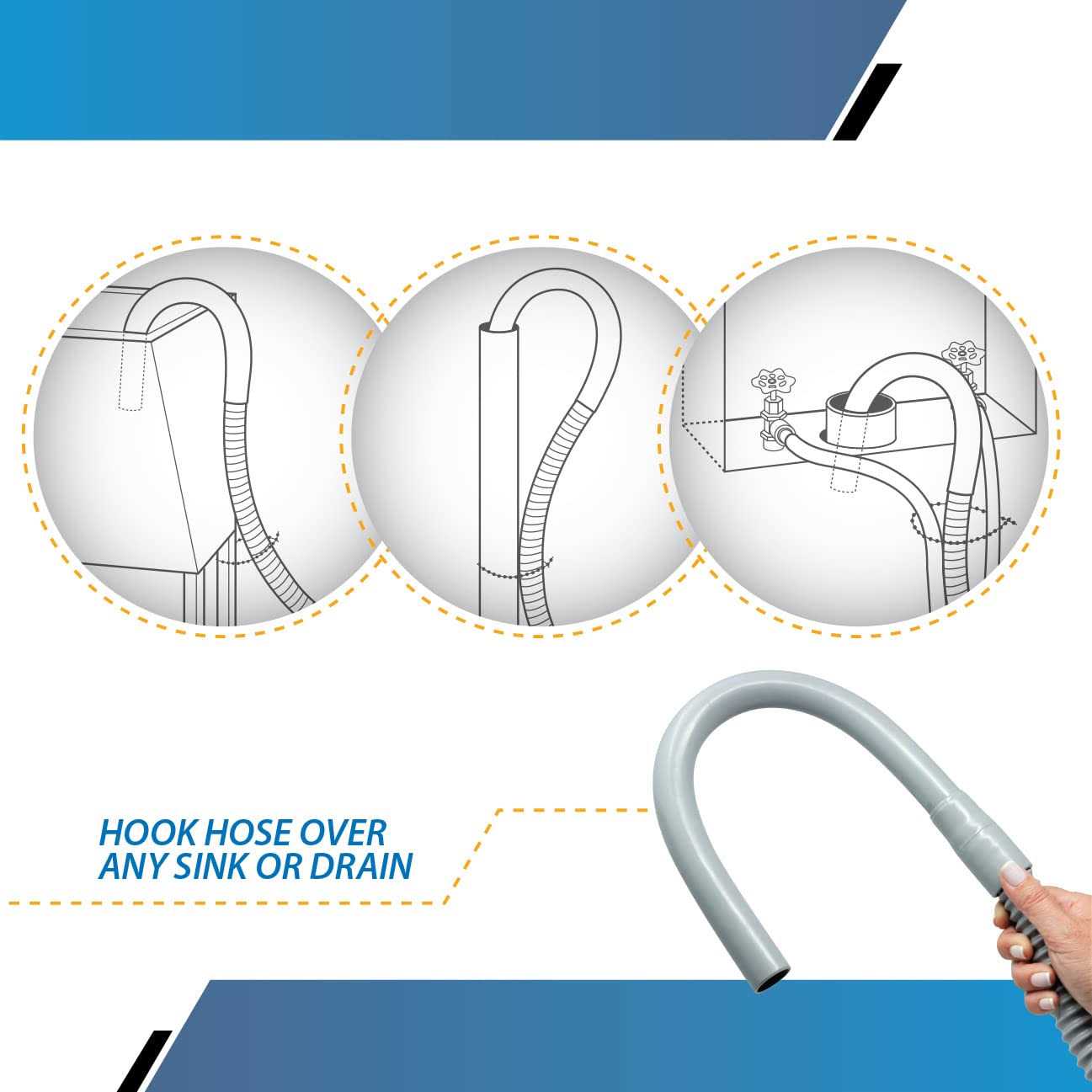 Replacement Washing Machine Flexible Drain Hose Long Hook - Cheap Fitting