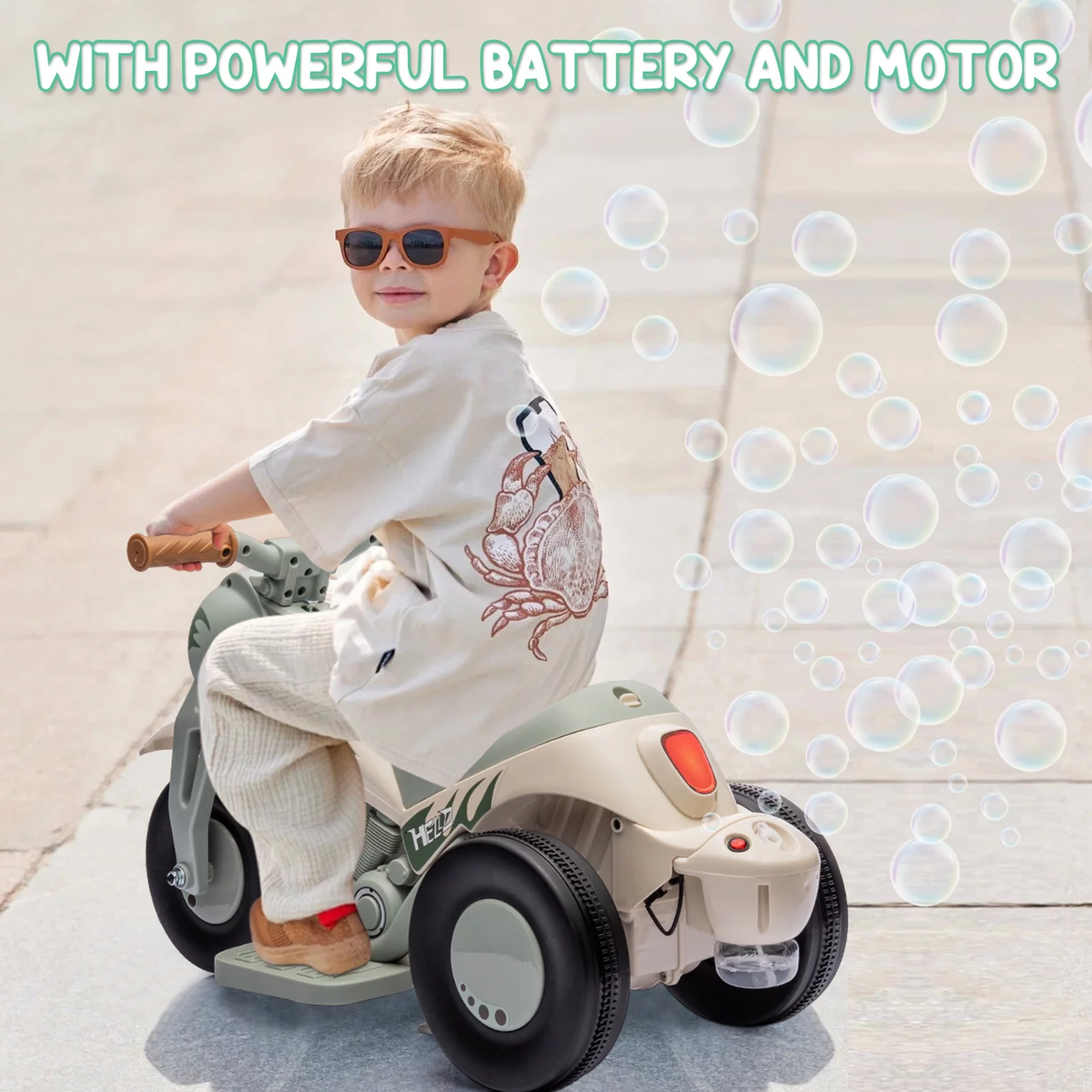 EastVita Kids Motorcycle with Bubble Function 6V 22W Battery Powered Ride on Motorbike Toy 3 Wheels Electric Car for Kids 3+ Boys Girls Green - Cheap Fitting