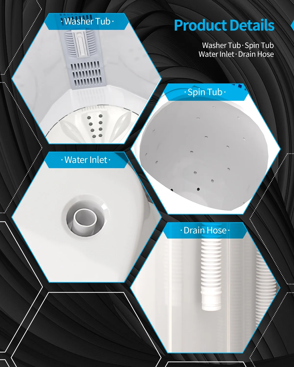 TABU Portable Washing Machine, 26lbs Compact Twin Tub Wash&Spin Combo for Apartment, Blue - Cheap Fitting