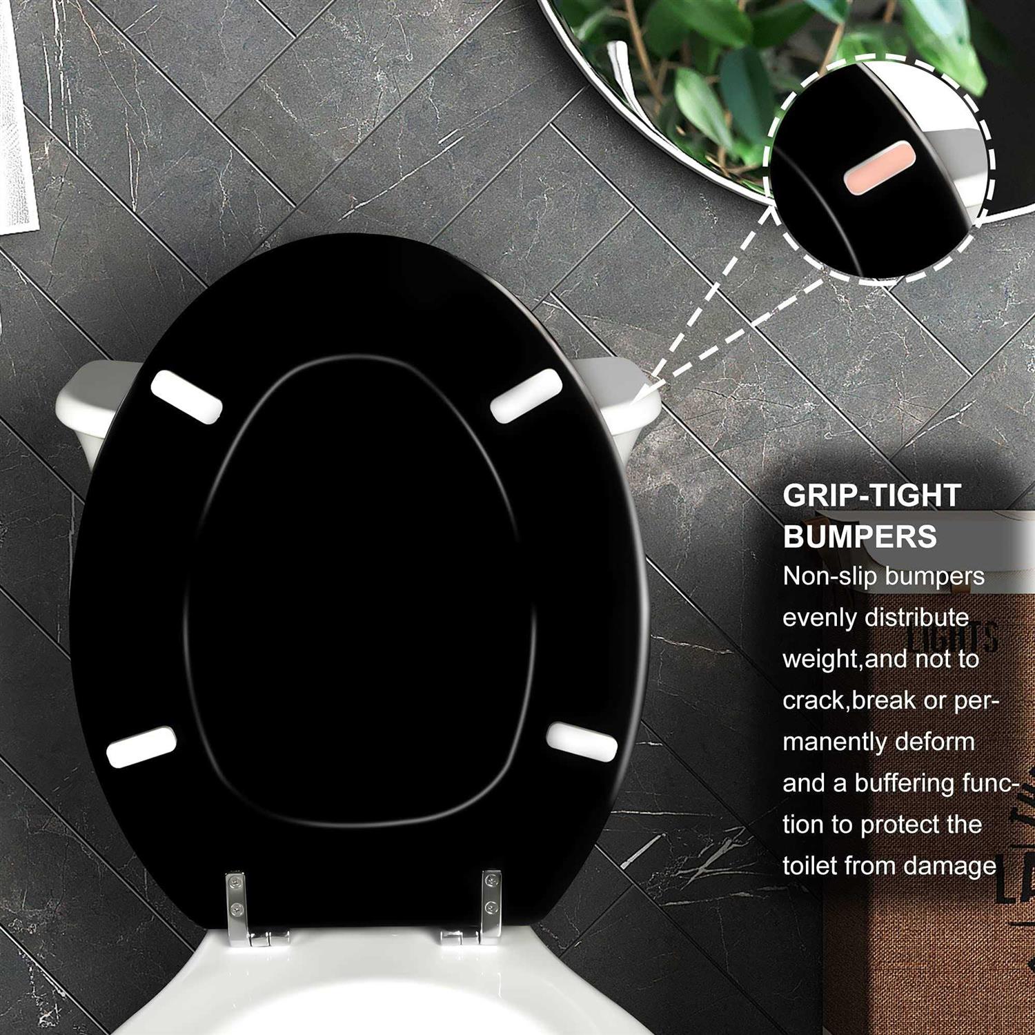 Angol Shiold Black Elongated Toilet Seat Natural Wood Toilet Seat with Zinc Alloy Hinges - Cheap Fitting