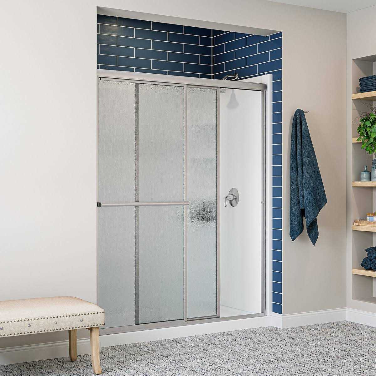 Sterling Deluxe Silver 54-in to 60-in x 70-in Framed Bypass Sliding Shower Door 572115-3G06-S - Cheap Fitting