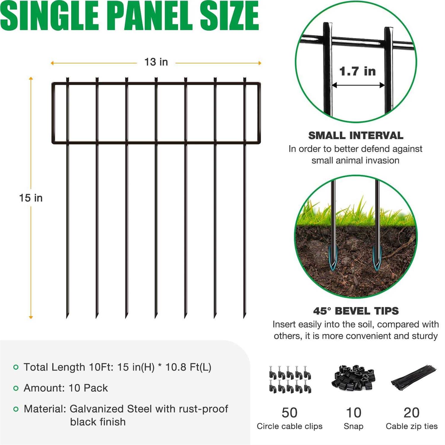 Zamsion 10 Pack Animal Barrier Fence No Dig Garden Fence for Dog Rabbits - Cheap Fitting