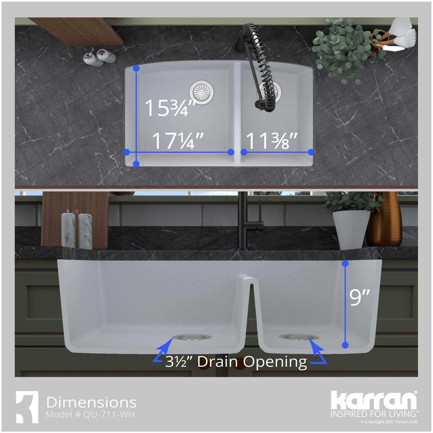 Karran Undermount Quartz Double Bowl Kitchen Sink QU-711 - Cheap Fitting