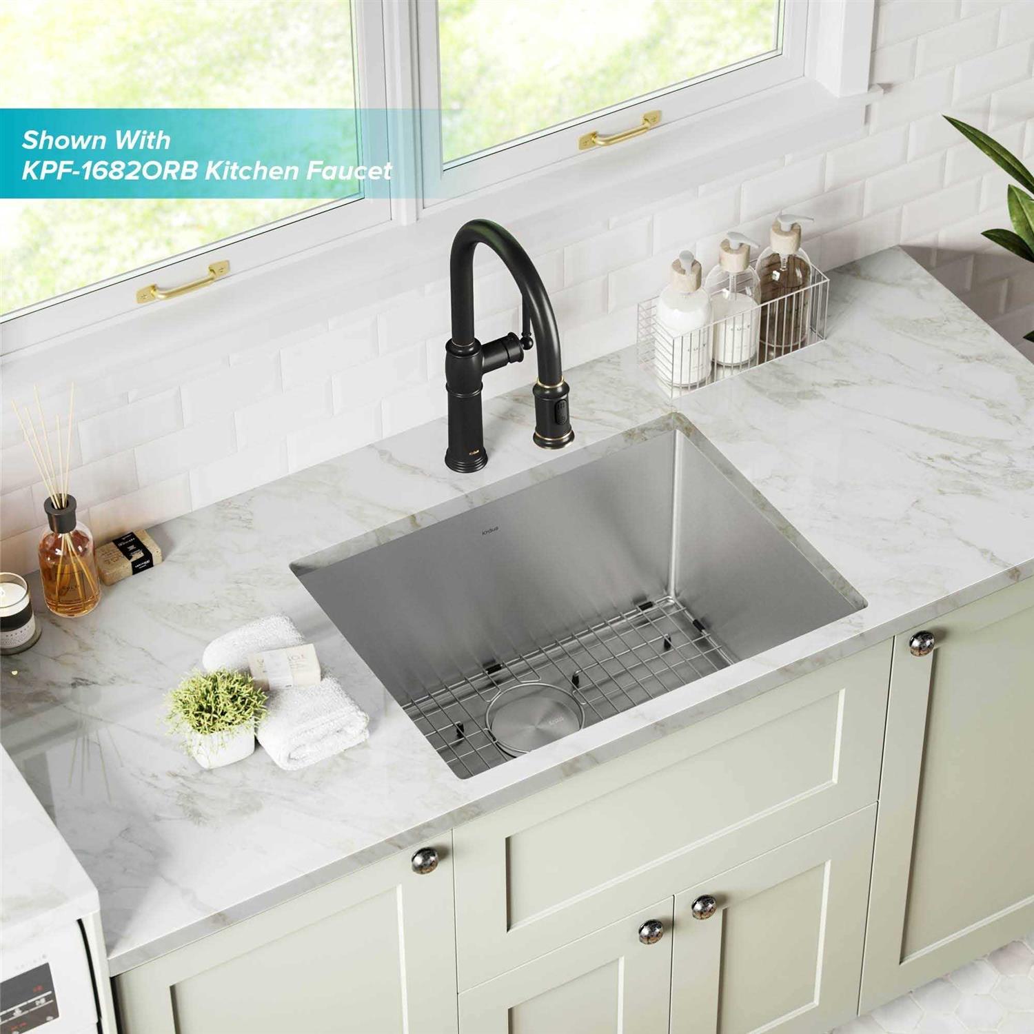 Kraus Standart PRO 24 Undermount 16 Gauge Stainless Steel Single Bowl Laundry Utility Sink KHU101-24L - Cheap Fitting