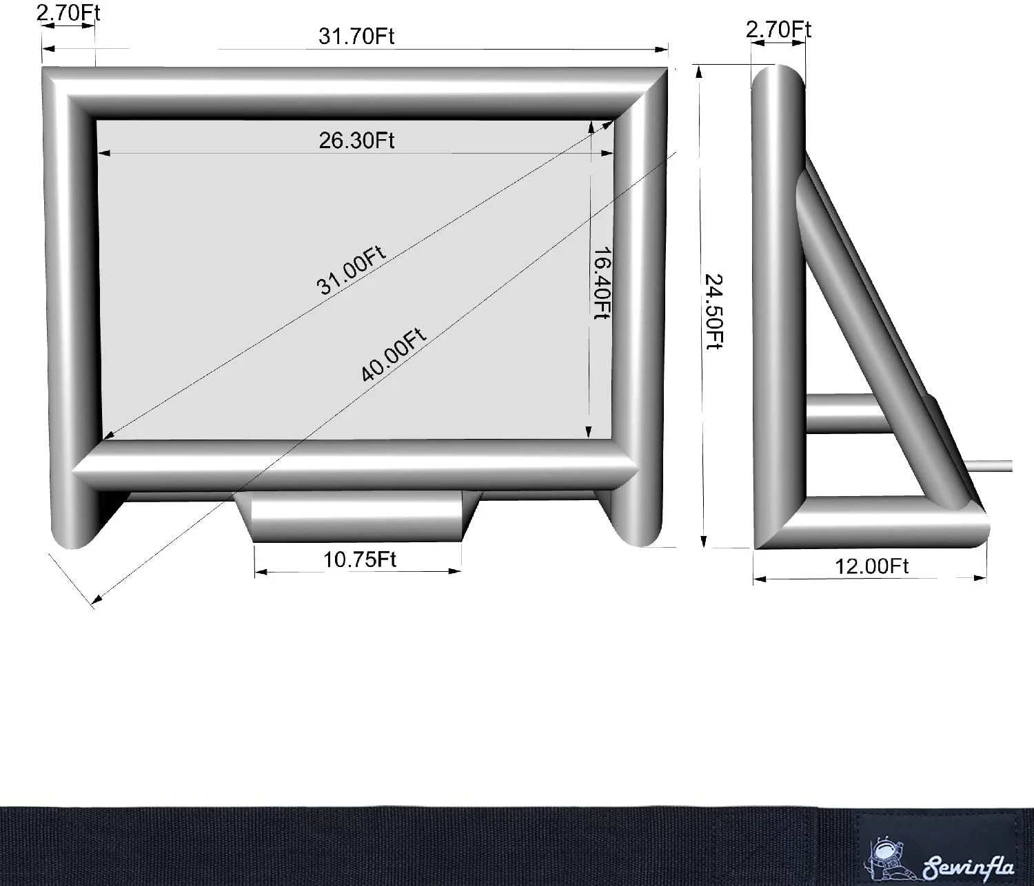 Sewinfla 24Ft inflatable projector screens with Blower Outdoor and Indoor Projector Screen for Outside Party Home Theater - Cheap Fitting