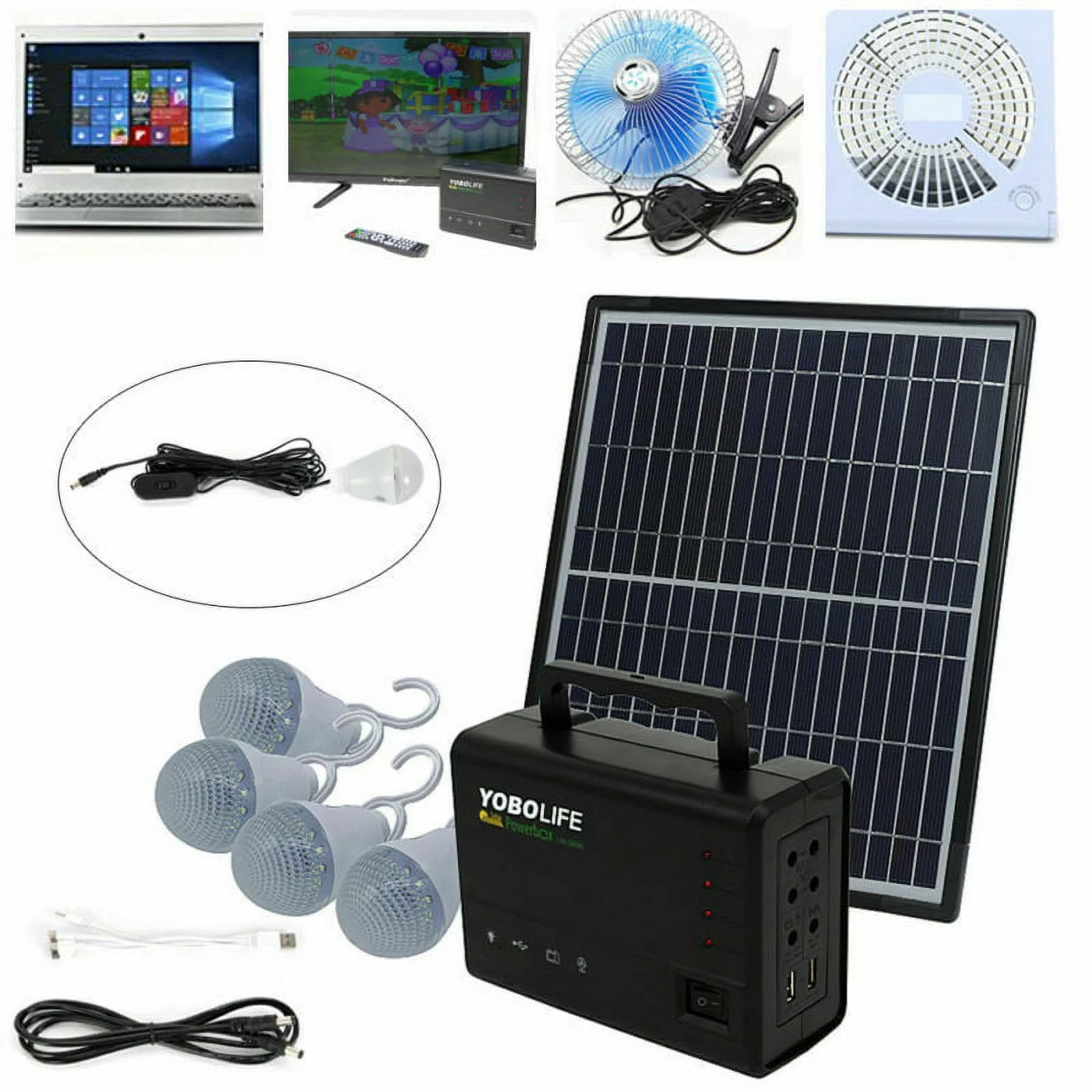 Portable Solar Panel Power Generator Kit Battery Pack Power Station + 4 Bulb - Cheap Fitting
