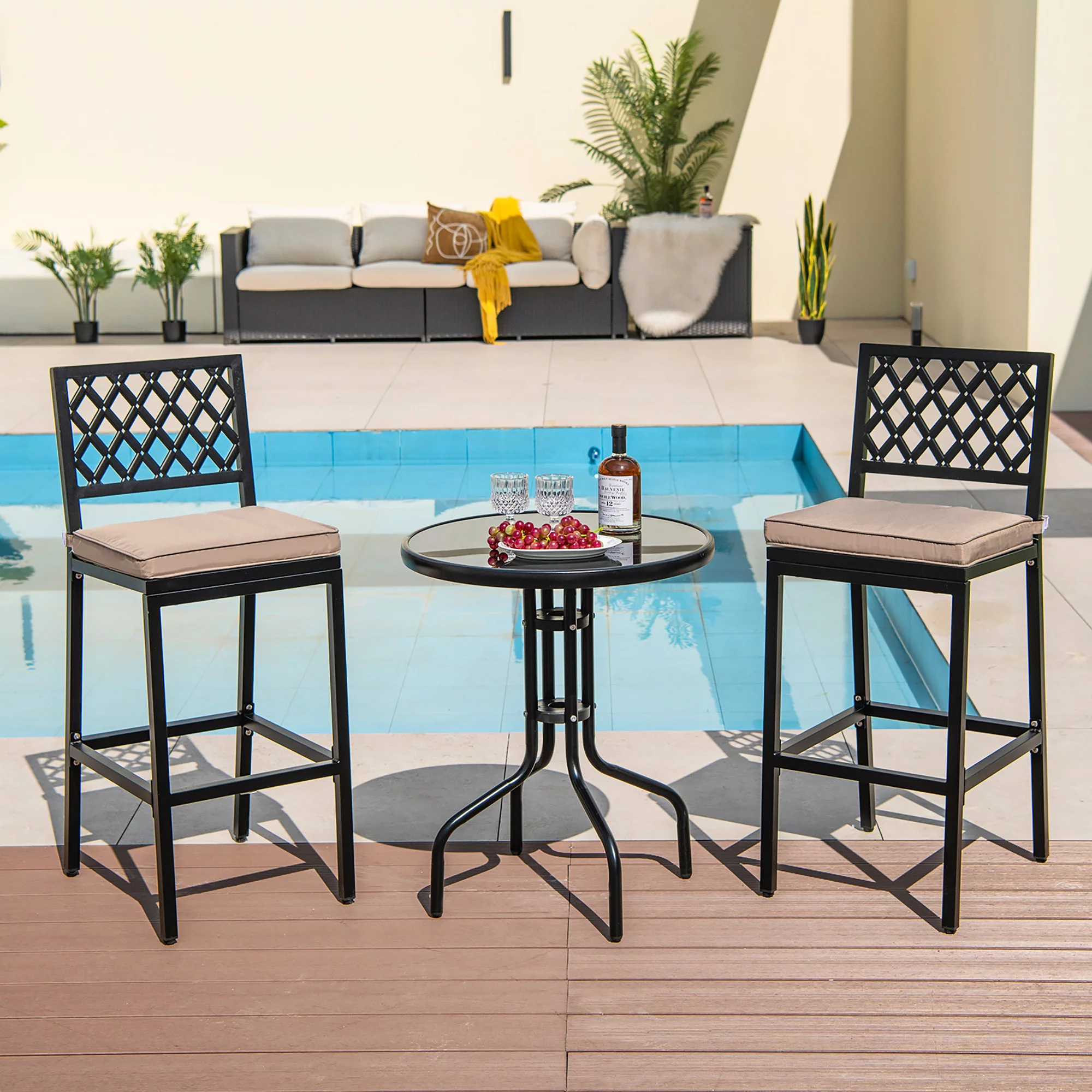 Costway Set of 2 Outdoor Bar Height Dining Chairs Patio Metal Bar Stools  with Cushion - Cheap Fitting