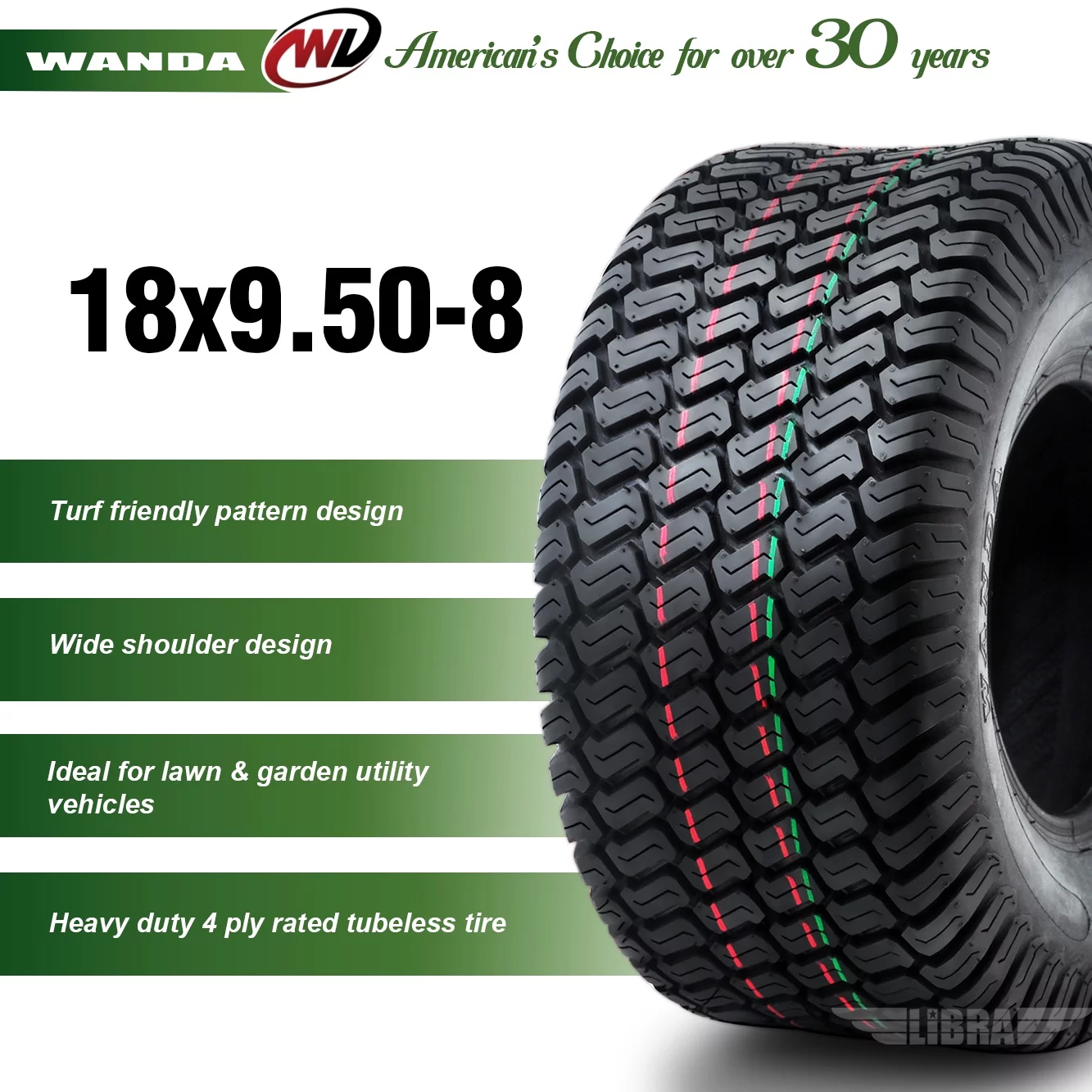 2 New WANDA 18x9.50-8 Lawn Mower Utility/ Golf Cart Turf Tires P332 -13032 - Cheap Fitting