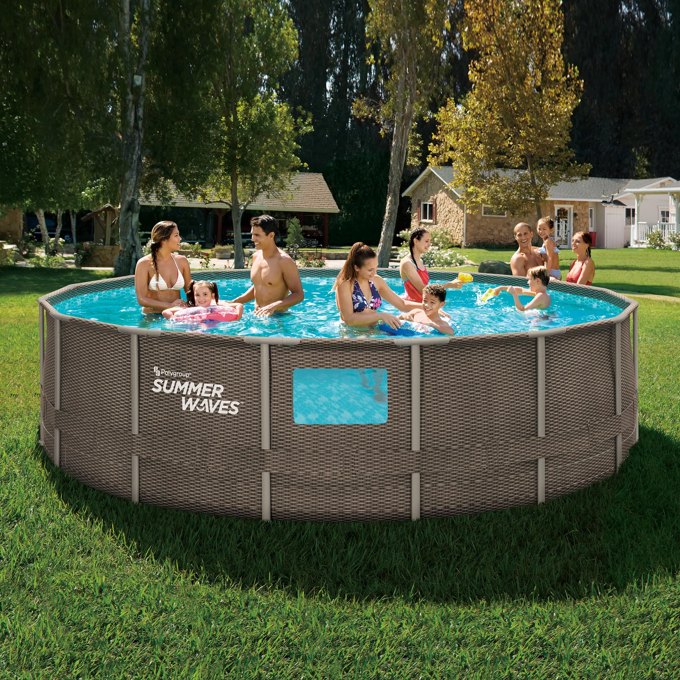 Summer Waves 16 ft Dark Double Rattan Crystal Vue Elite Frame Pool, Round, Ages 6+, Unisex - Cheap Fitting