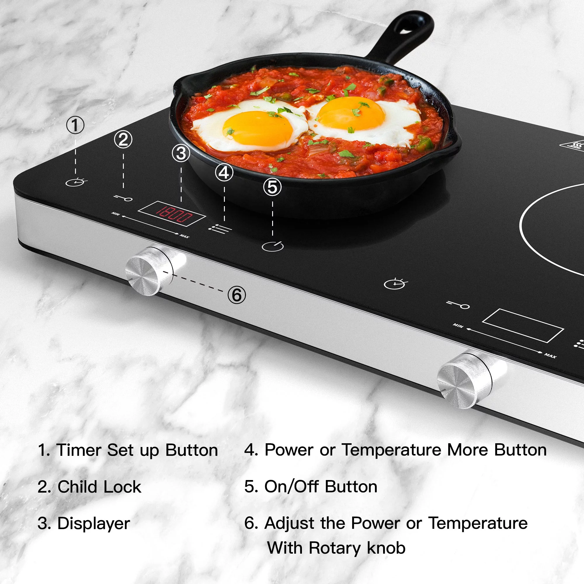 COOKTRON 1800W 120V Double Burner Electric Induction Cooktop w/Knobs - Cheap Fitting