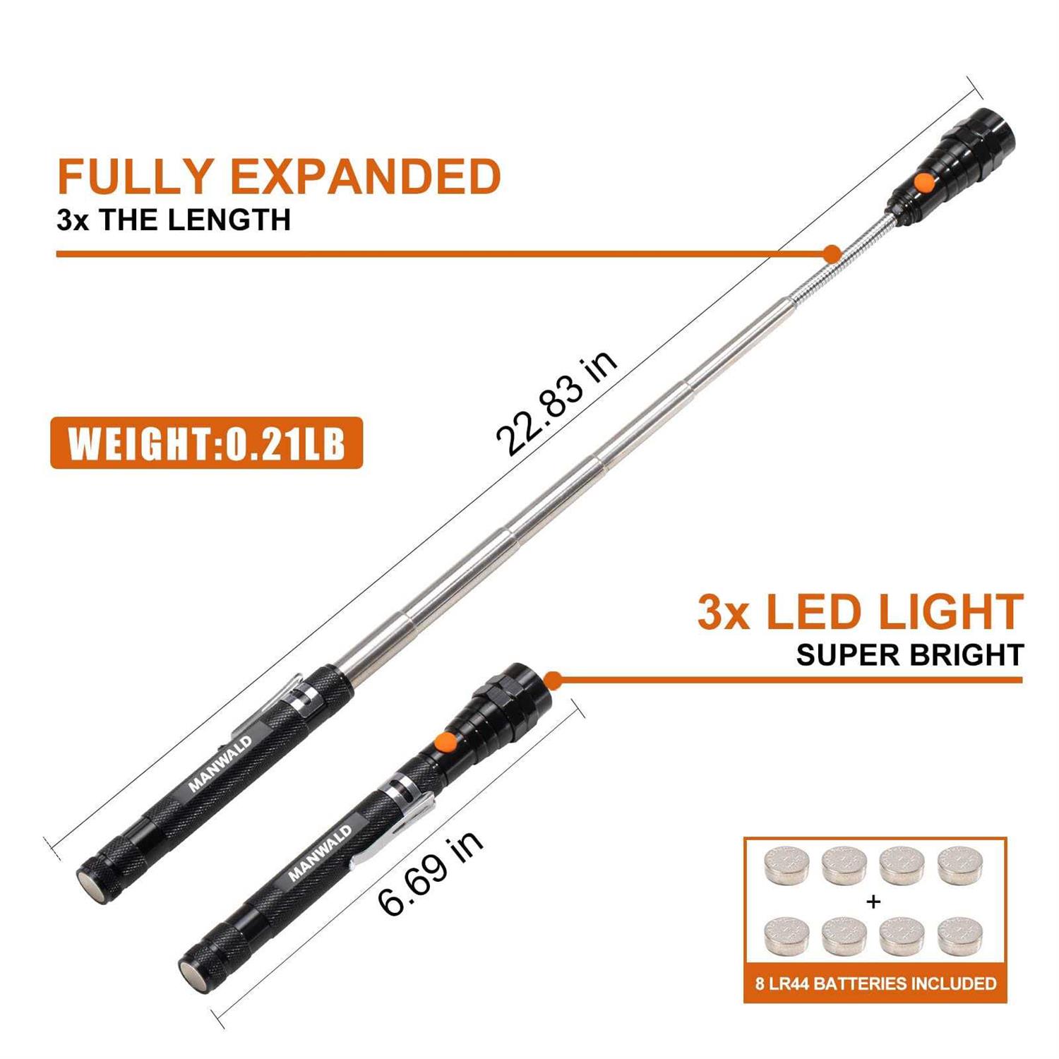 MANWALD LED Magnetic Pickup Tools Christmas Gifts for Men Telescoping Magnetic Flashlights with Extendable Magnet Stick - Cheap Fitting