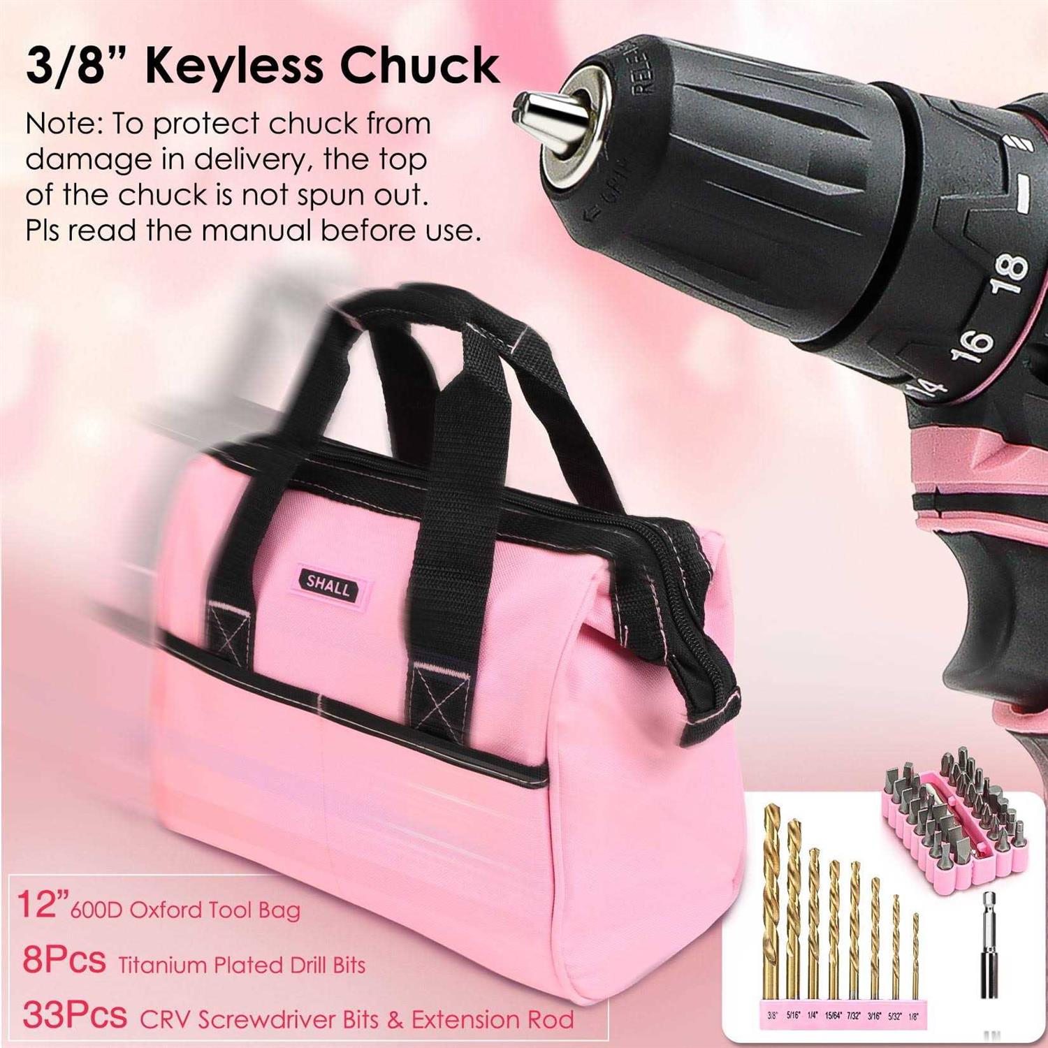 Shall Pink Cordless Drill Driver 20V Electric Power Drill Screwdriver Set with 2.0ah Battery & Fast charger for Women - Cheap Fitting