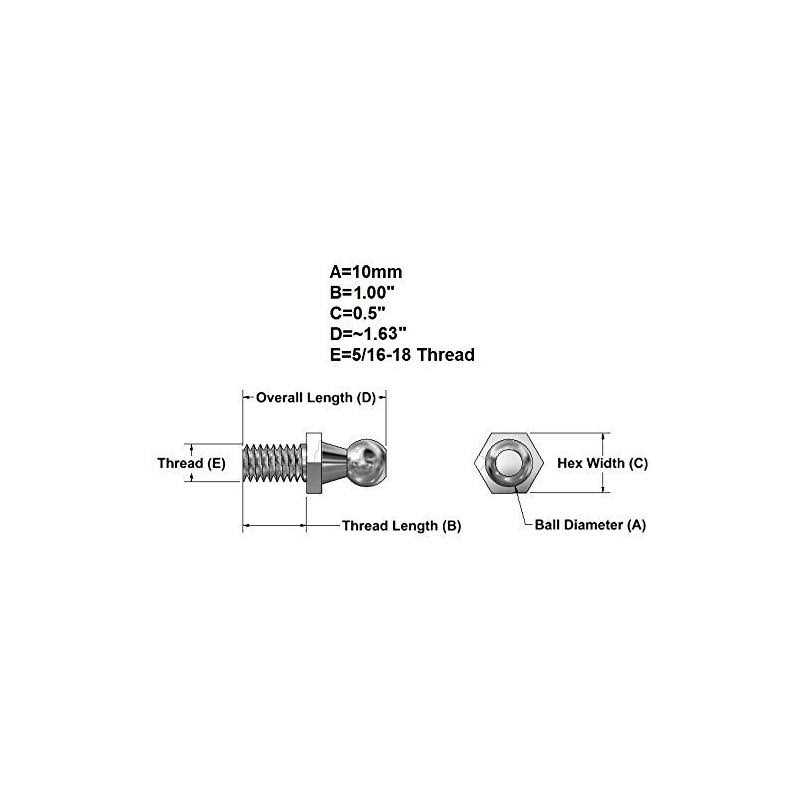 10mm Ball Studs With Hardware 5/16-18 Thread x Long Shank - Cheap Fitting