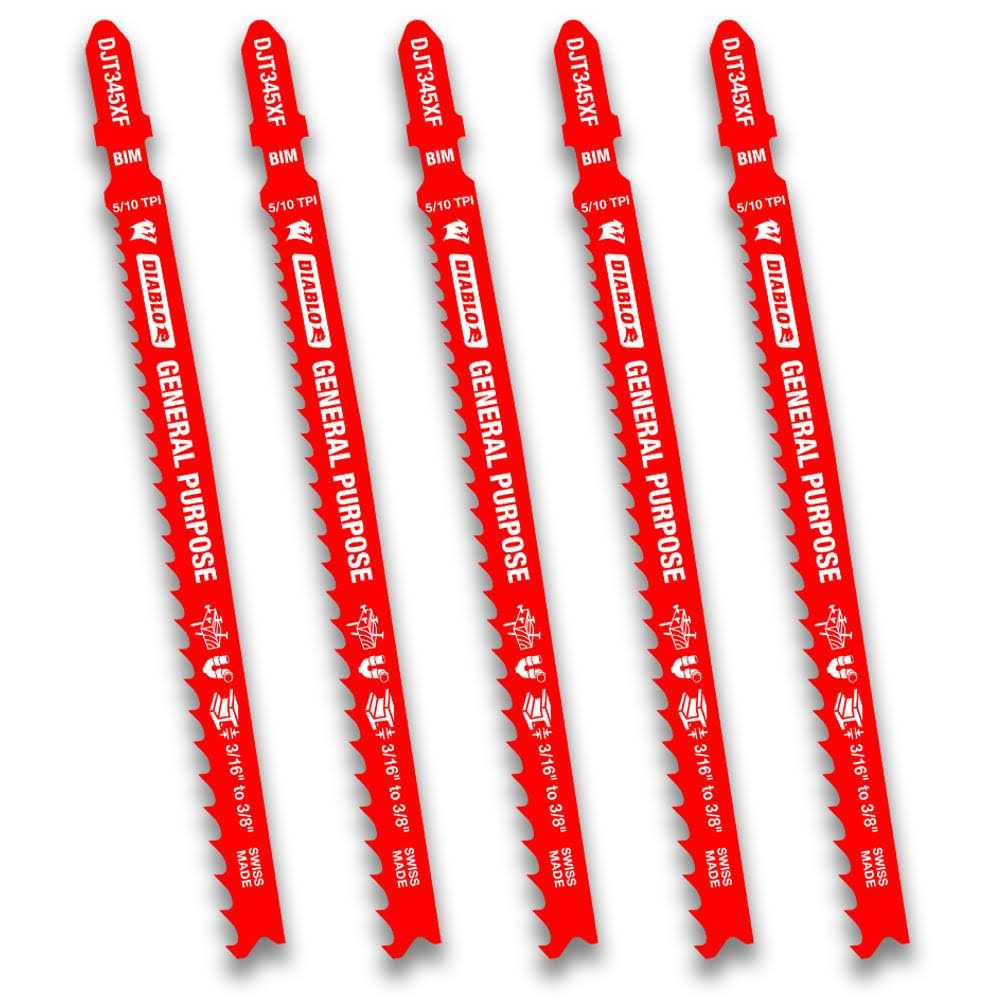 Diablo DJT345XF5 5/10 TPI Bi-Metal T-Shank Jig Saw Blades - Cheap Fitting