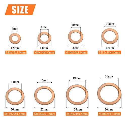 HELIFOUNER Copper Washers 150PCS 8 Sizes Copper Metric Sealing Washers Flat Washers Assortment Kit - Cheap Fitting