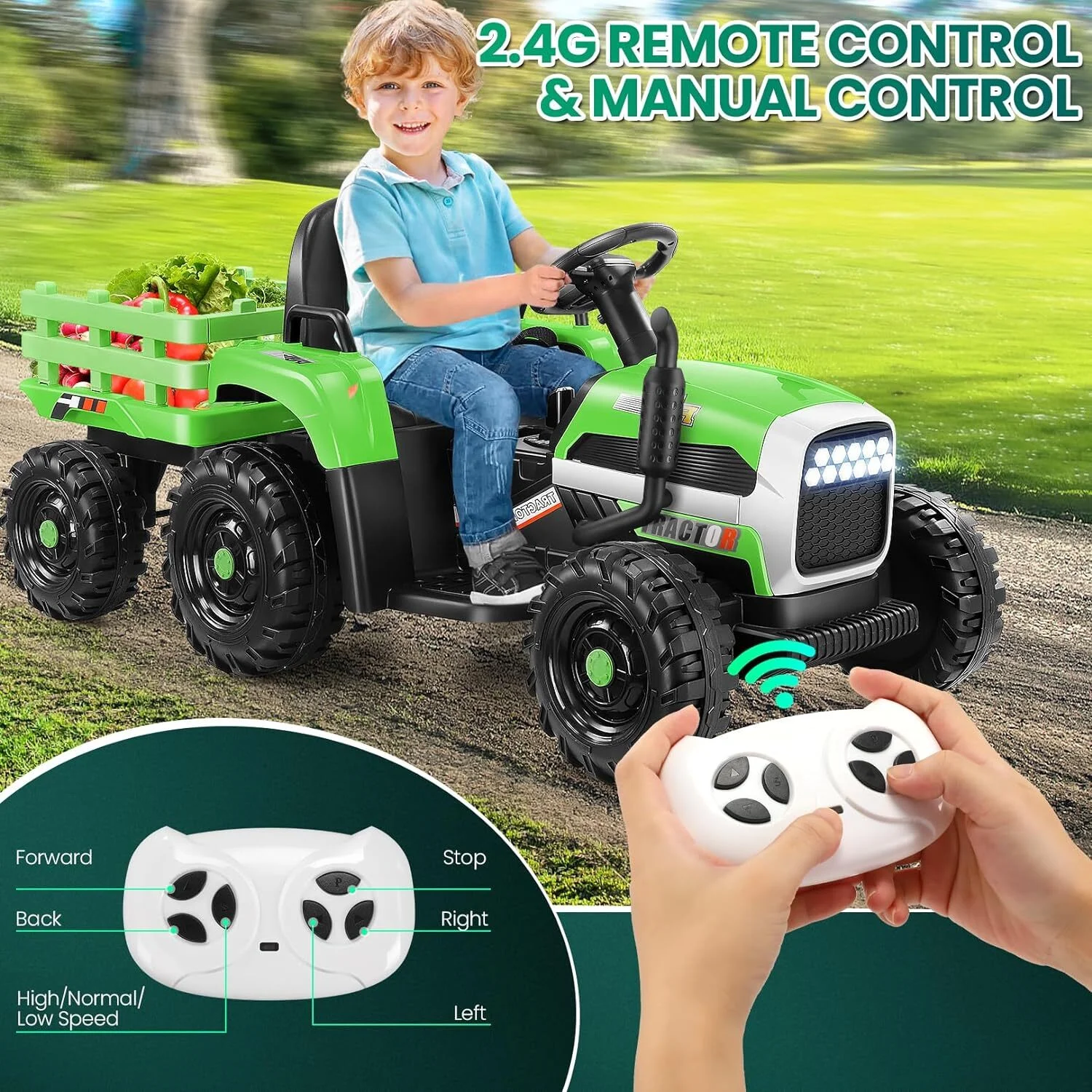 HNH 24V Ride on Toy,Kids Ride On Tractor with Trailer & Remote,Electric Car Toy with Bluetooth - Cheap Fitting