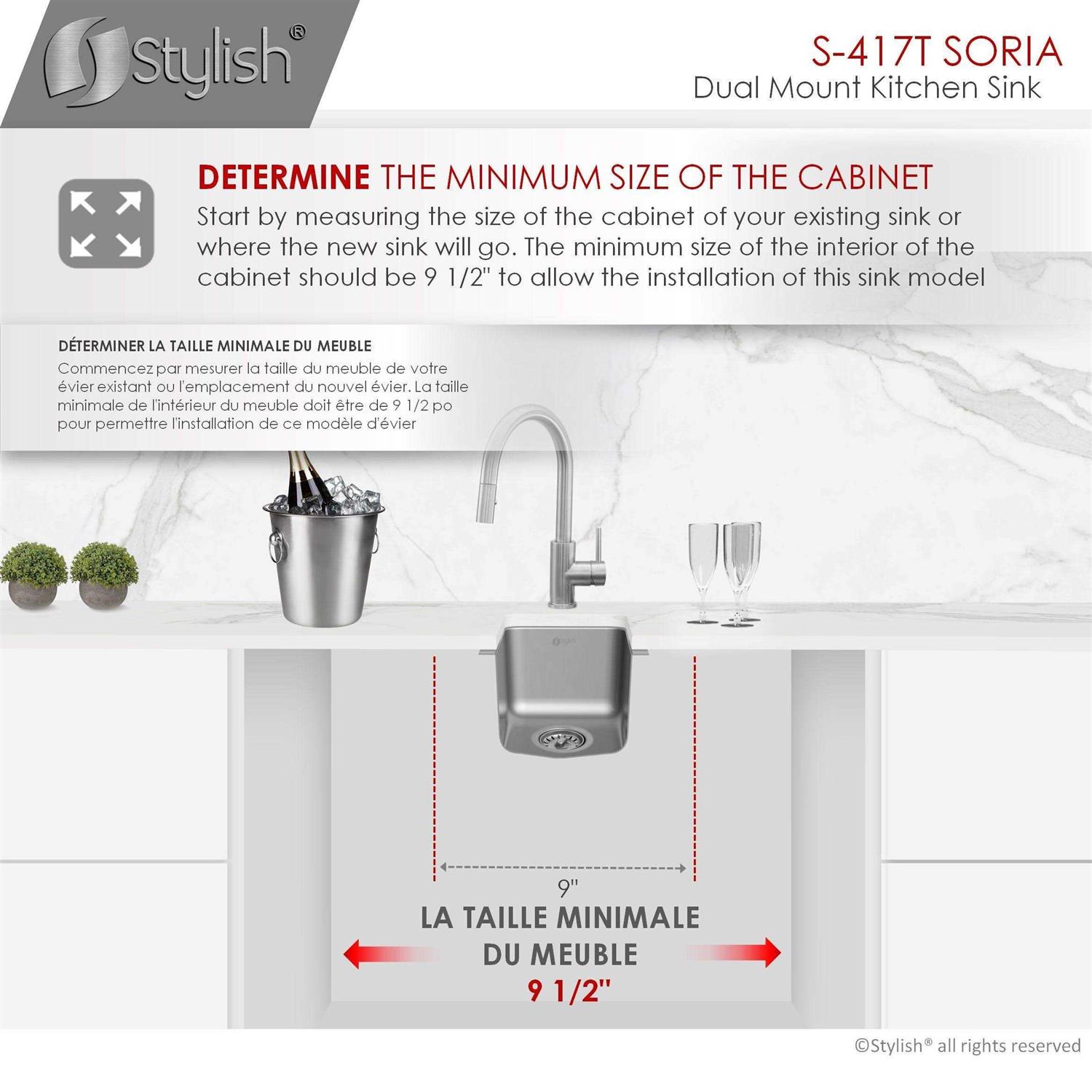 Stylish 9 inch Single Bowl Undermount and Drop-in Stainless Steel Kitchen Sink - Cheap Fitting