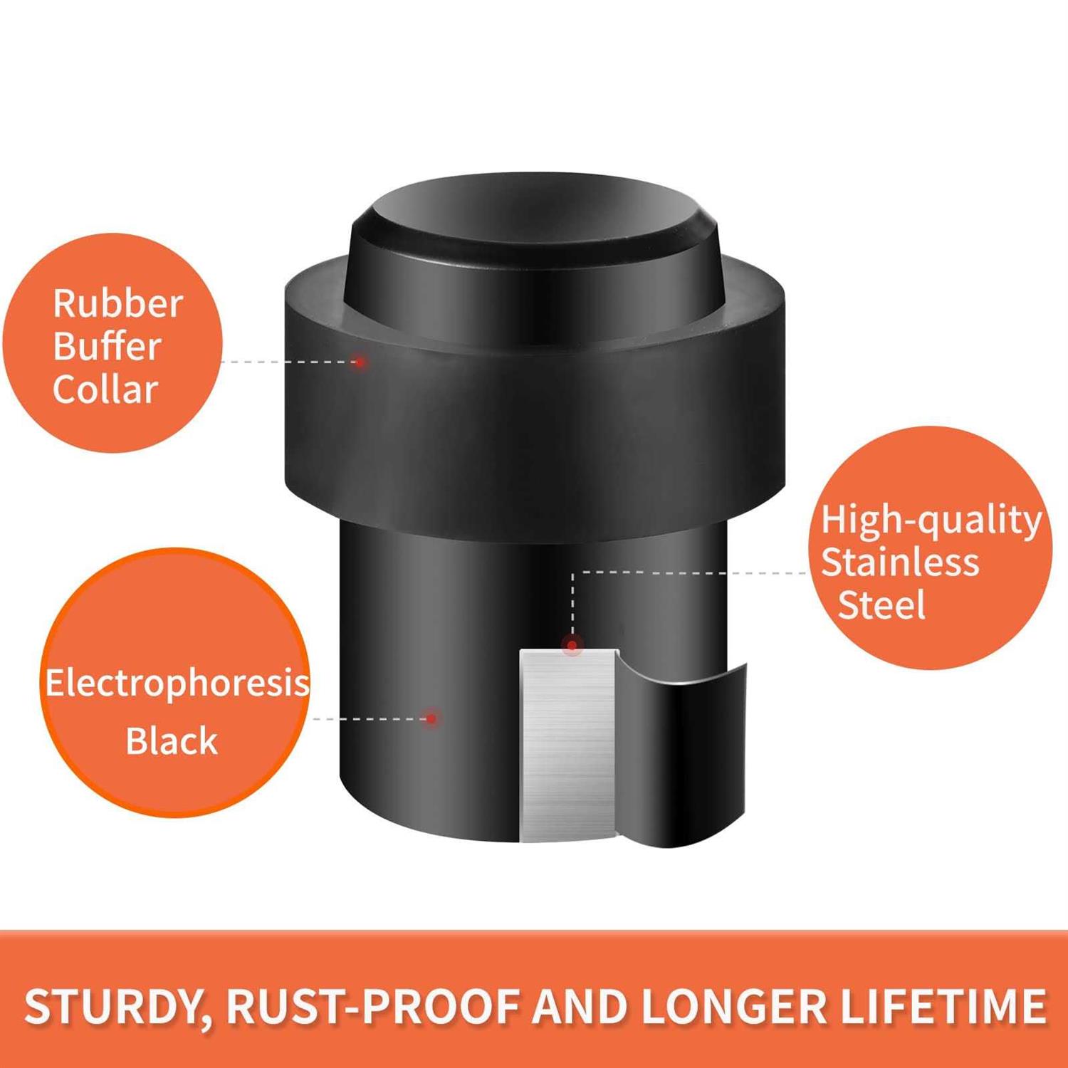 Tpohh Stainless Steel Cylindrical Floor Mount Door Stop with Soft Rubb - Cheap Fitting