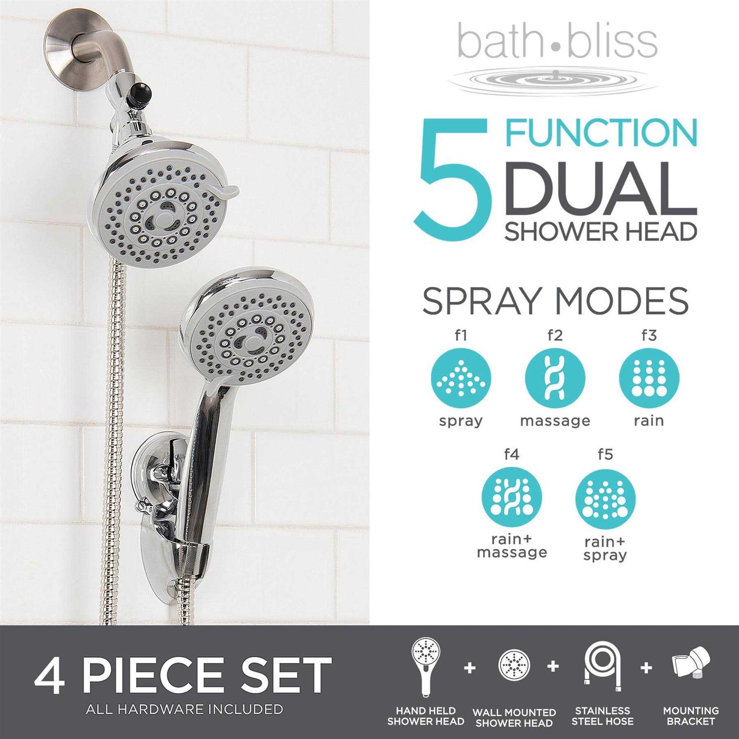 Bath Bliss 5 Function Luxury Dual Shower Head - Cheap Fitting