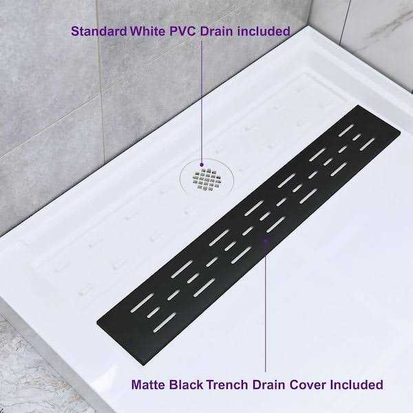 WoodBridge Krasik 48 in. L x 36 in. W Alcove Solid Surface Shower Pan Base with Right Drain in White Cover SBR - Cheap Fitting