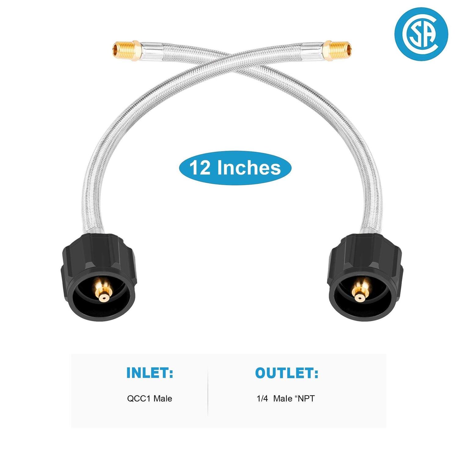 Empava 12 in. x 1/4 in. 2-Pieces NPT Stainless Braided Pigtail RV Propane Hose for Camper - Cheap Fitting