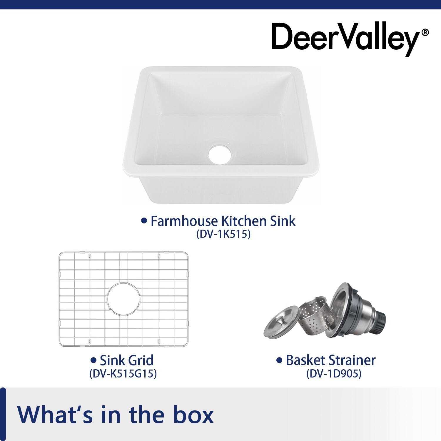 DeerValley Glen 24 x 19 Fireclay Rectangular Undermount Kitchen Sink DV-1K515 - Cheap Fitting