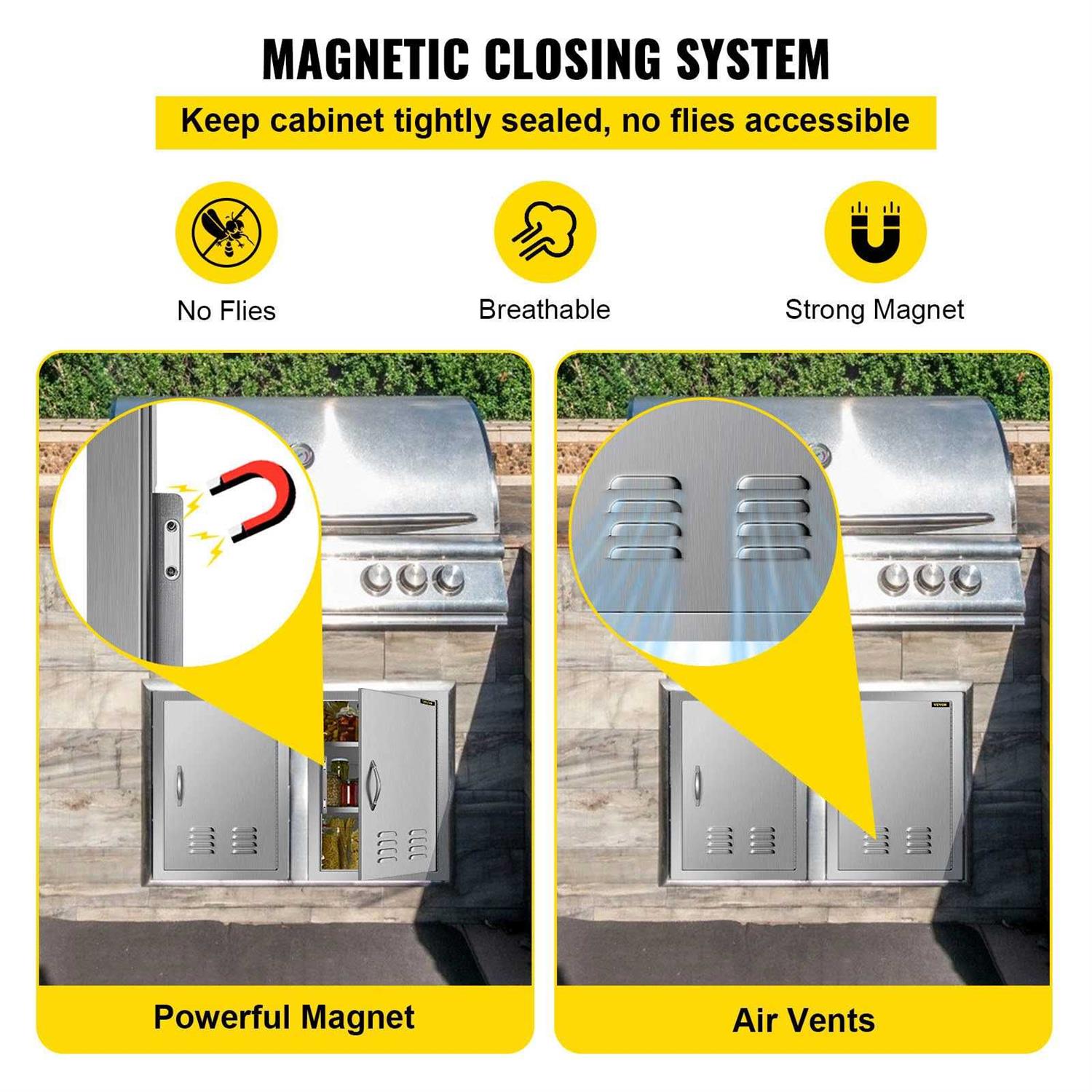 VEVOR BBQ Access Door 17 in. W x 24 in. H Vertical Island Door with Vents Stainless Steel Single Access Door for BBQ Island - Cheap Fitting