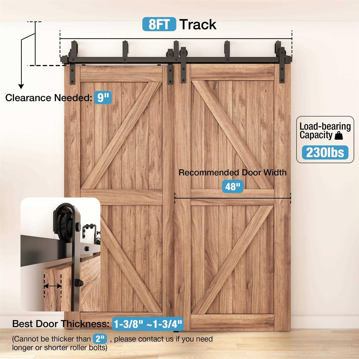 Zekoo Double Track Bypass Barn Door Hardware Kit Low Ceiling Wall Mount for Closet Double Wooden Doors - Cheap Fitting