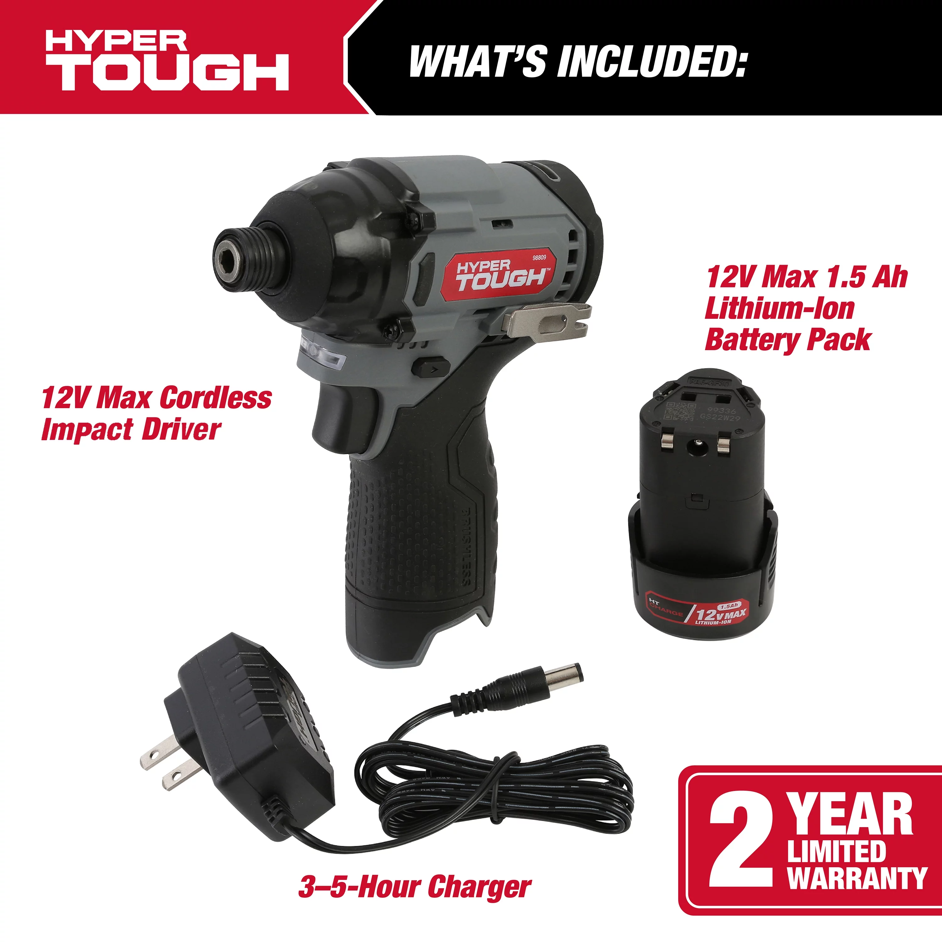 Hyper Tough 12V Max* Lithium-Ion Cordless Brushless Impact Driver with 1.5Ah Battery and Charger, Model 98809 - Cheap Fitting