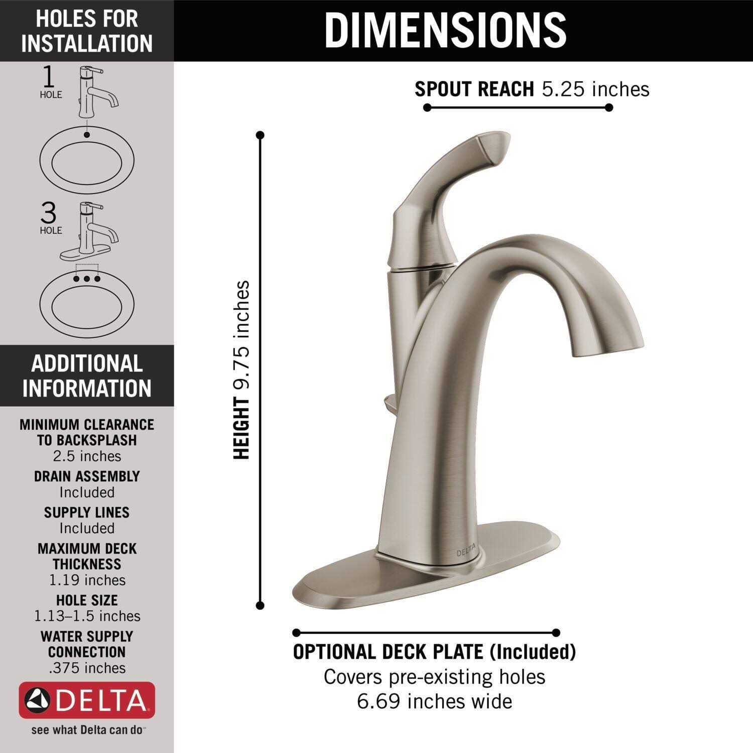 Delta Sandover Spotshield Brushed Nickel 1-Handle Single Hole WaterSense Bathroom Sink Faucet with Drain 15748Lf-Sp - Cheap Fitting