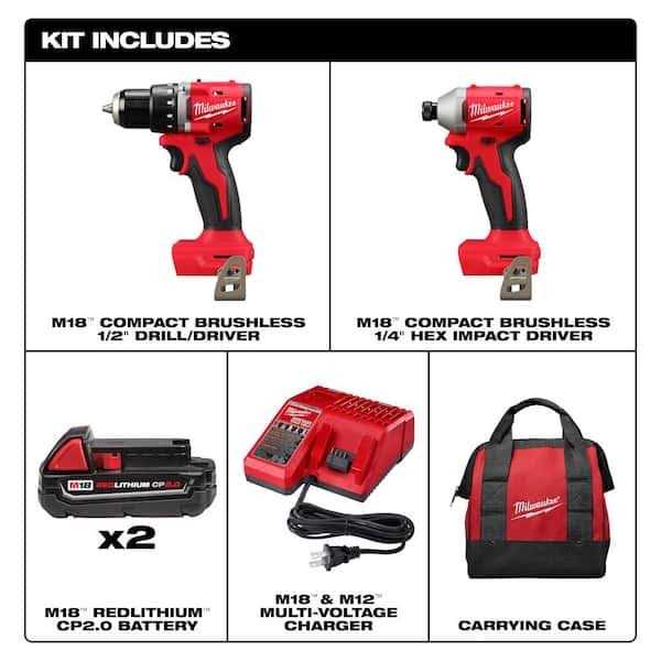 Milwaukee M18 18V Lithium-Ion Brushless Cordless Compact Drill/Impact Combo Kit - Cheap Fitting