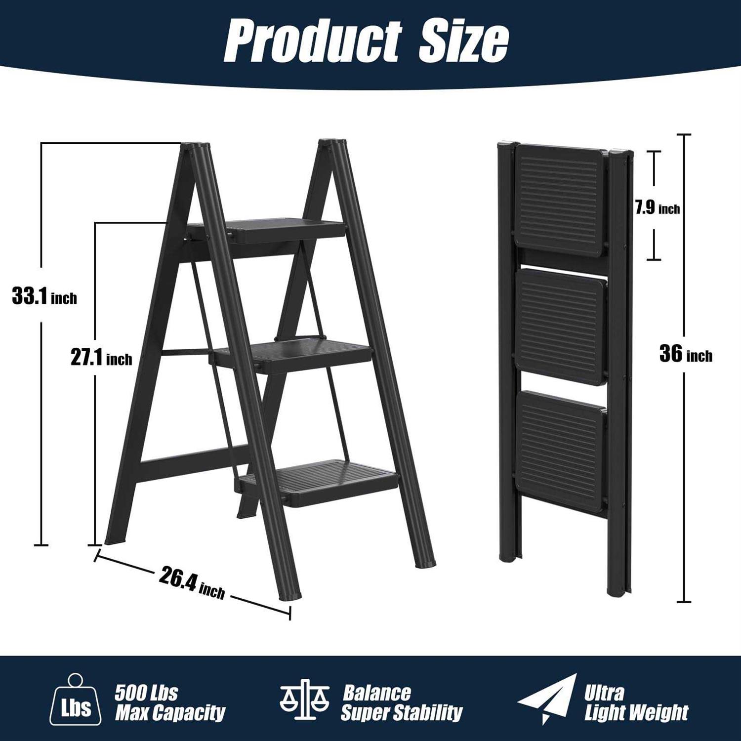 Step Ladder EFFIELER 3 Step Ladder 3 Folding Step Stool with Handrails - Cheap Fitting