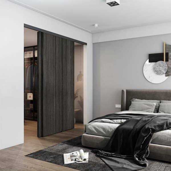 CALHOME 72 in. Black Aluminum Sliding Bypass Track and Hardware Set for 2 Door System - Cheap Fitting