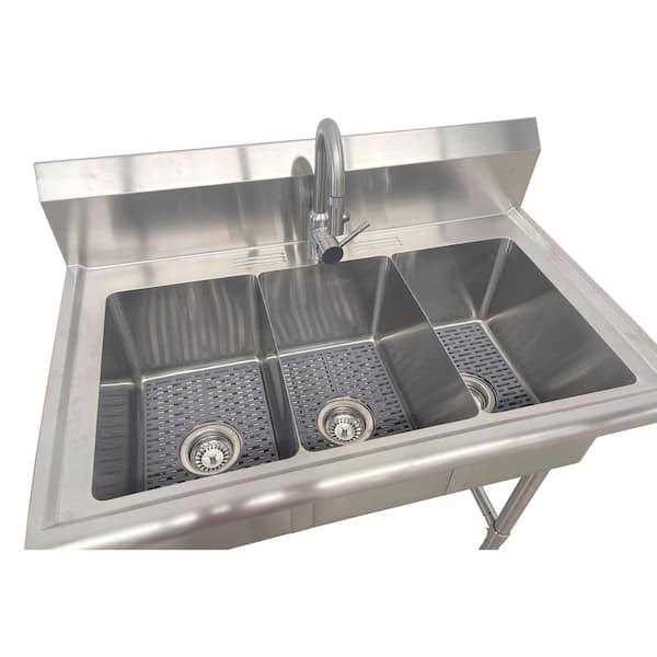 Glacier Bay All-in-One 38 in. Stainless Steel 3 Compartment Commercial Utility Kitchen Sink with Faucet U3824T - Cheap Fitting