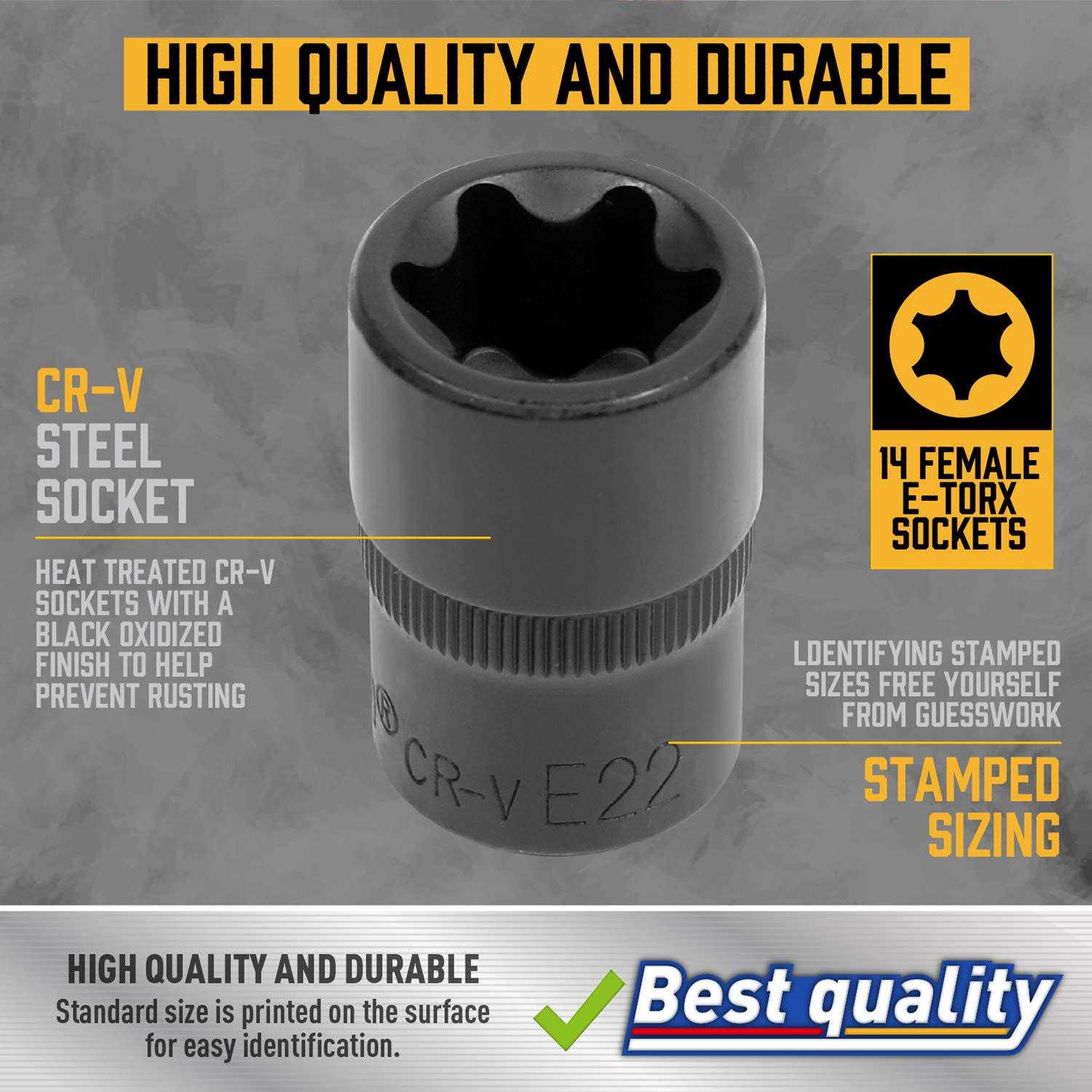 Amartisan 14 Pc Female E-Torx Star Socket Set/Rail - Cheap Fitting